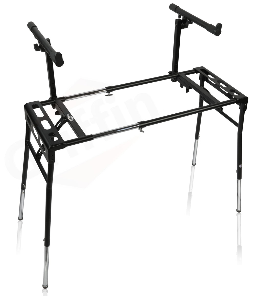 GRIFFIN 2-Tier DJ Coffin Workstation Stand - Double Table Top Keyboard & Laptop Holder - Duel Level Digital Piano Rack Mount Platform for Studio Mixer GeekStands.com