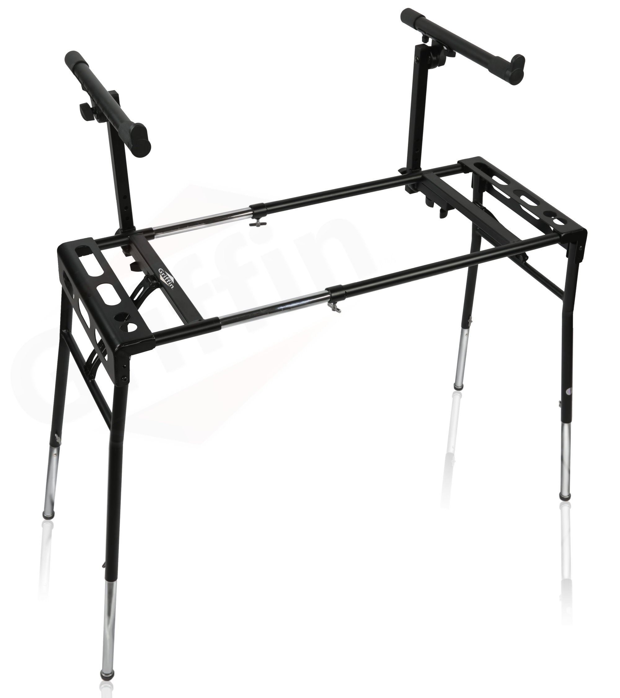 GRIFFIN 2-Tier DJ Coffin Workstation Stand - Double Table Top Keyboard & Laptop Holder - Duel Level Digital Piano Rack Mount Platform for Studio Mixer GeekStands.com