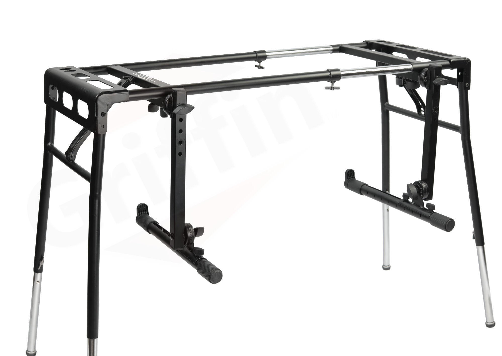 GRIFFIN 2-Tier DJ Coffin Workstation Stand - Double Table Top Keyboard & Laptop Holder - Duel Level Digital Piano Rack Mount Platform for Studio Mixer GeekStands.com