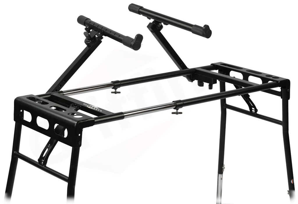 GRIFFIN 2-Tier DJ Coffin Workstation Stand - Double Table Top Keyboard & Laptop Holder - Duel Level Digital Piano Rack Mount Platform for Studio Mixer GeekStands.com