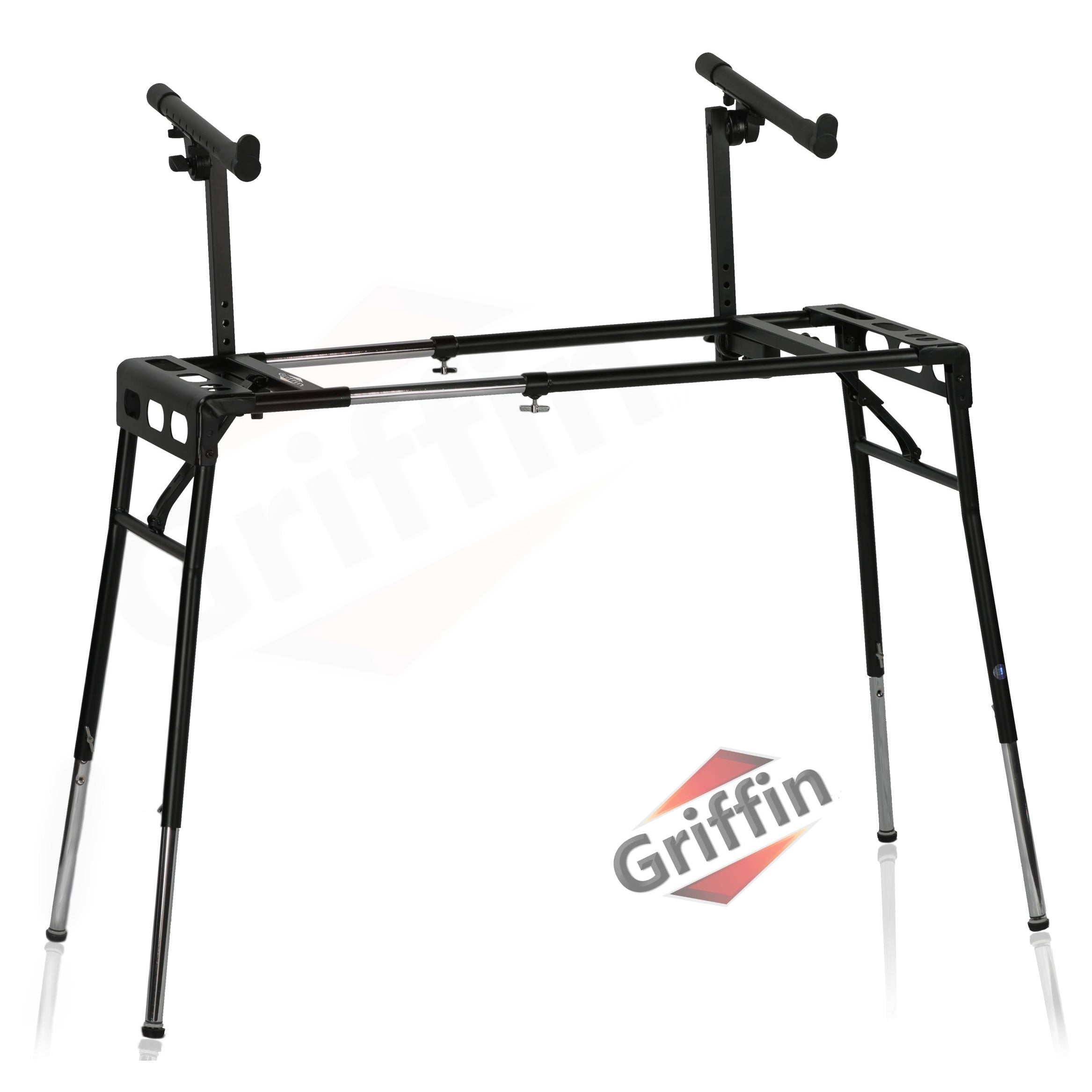GRIFFIN 2-Tier DJ Coffin Workstation Stand - Double Table Top Keyboard & Laptop Holder - Duel Level Digital Piano Rack Mount Platform for Studio Mixer GeekStands.com