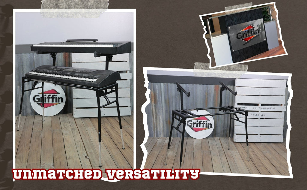 GRIFFIN 2-Tier DJ Coffin Workstation Stand - Double Table Top Keyboard & Laptop Holder - Duel Level Digital Piano Rack Mount Platform for Studio Mixer GeekStands.com