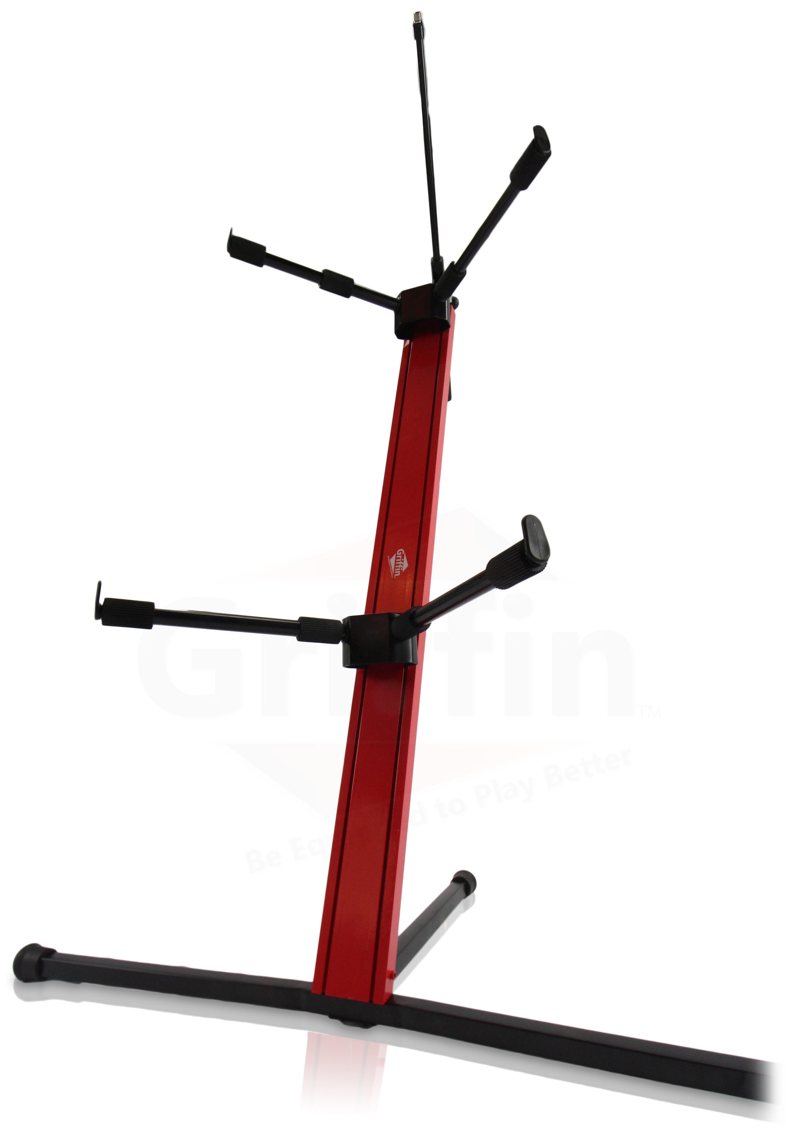 2-Tier Column Keyboard Stand with Mic Boom Arm by GRIFFIN - Double Sliding Multi Mounting Platform Red Stage Tower Rack - Holder for Digital Piano GeekStands.com