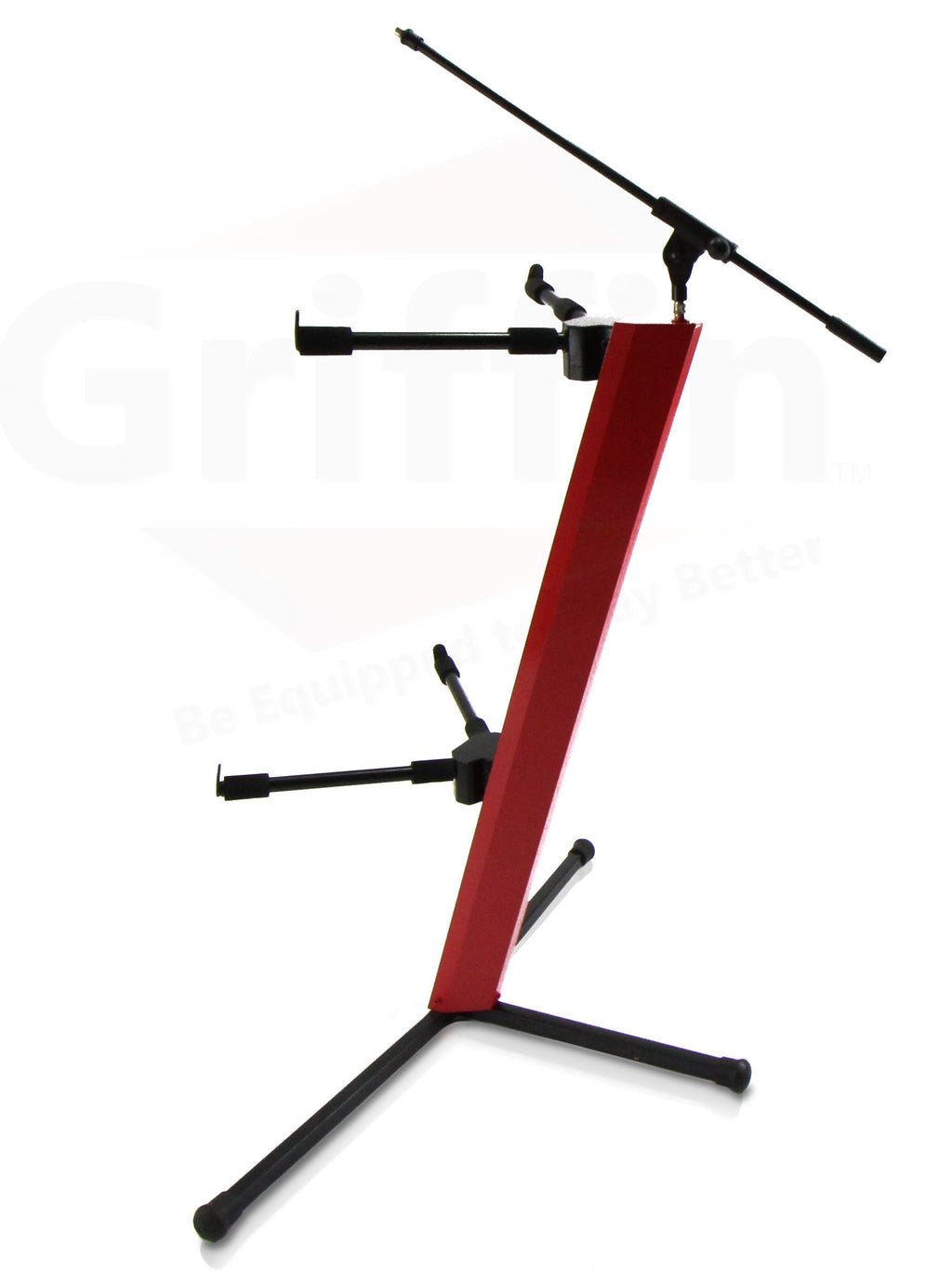 2-Tier Column Keyboard Stand with Mic Boom Arm by GRIFFIN - Double Sliding Multi Mounting Platform Red Stage Tower Rack - Holder for Digital Piano GeekStands.com