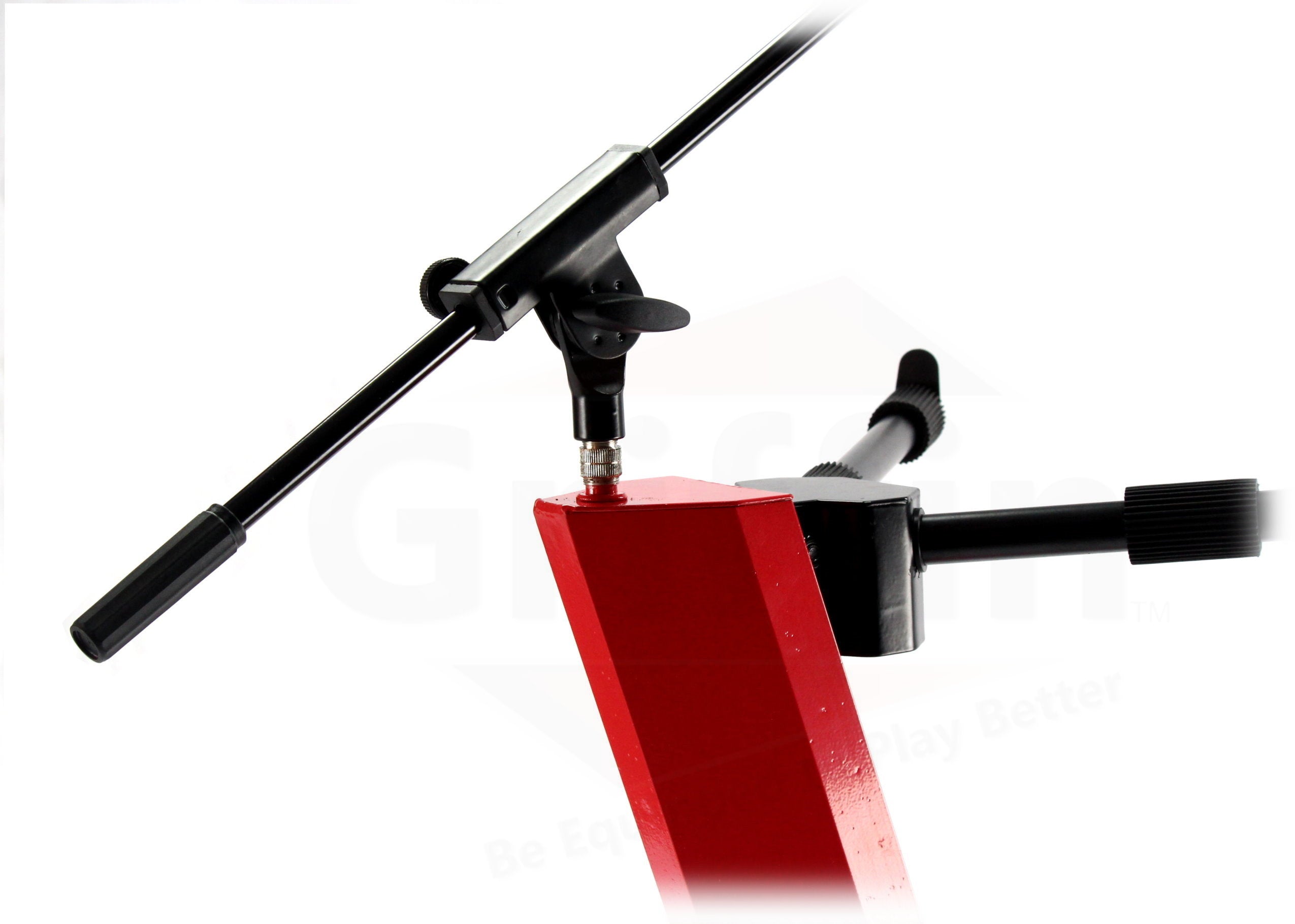 2-Tier Column Keyboard Stand with Mic Boom Arm by GRIFFIN - Double Sliding Multi Mounting Platform Red Stage Tower Rack - Holder for Digital Piano GeekStands.com