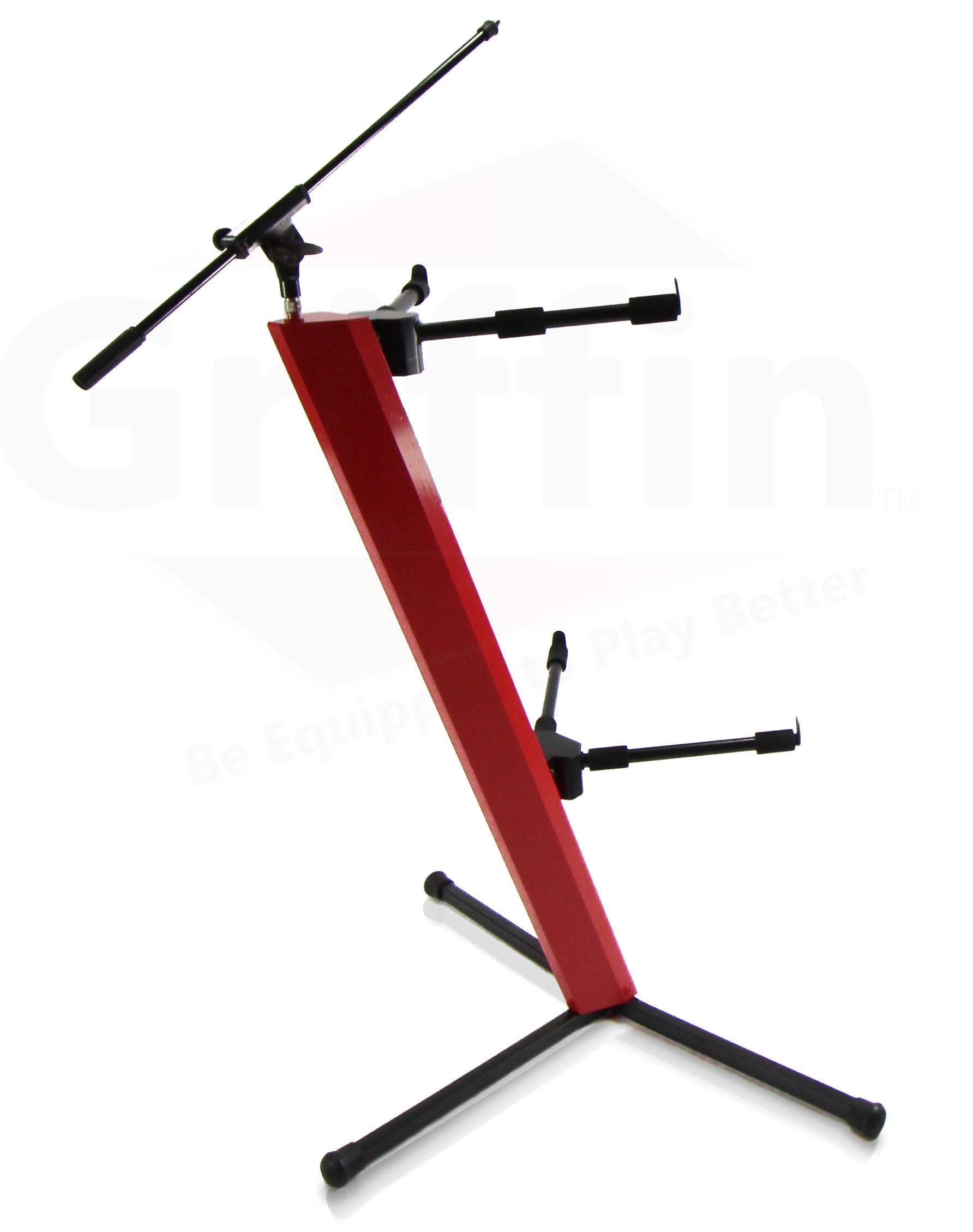 2-Tier Column Keyboard Stand with Mic Boom Arm by GRIFFIN - Double Sliding Multi Mounting Platform Red Stage Tower Rack - Holder for Digital Piano GeekStands.com
