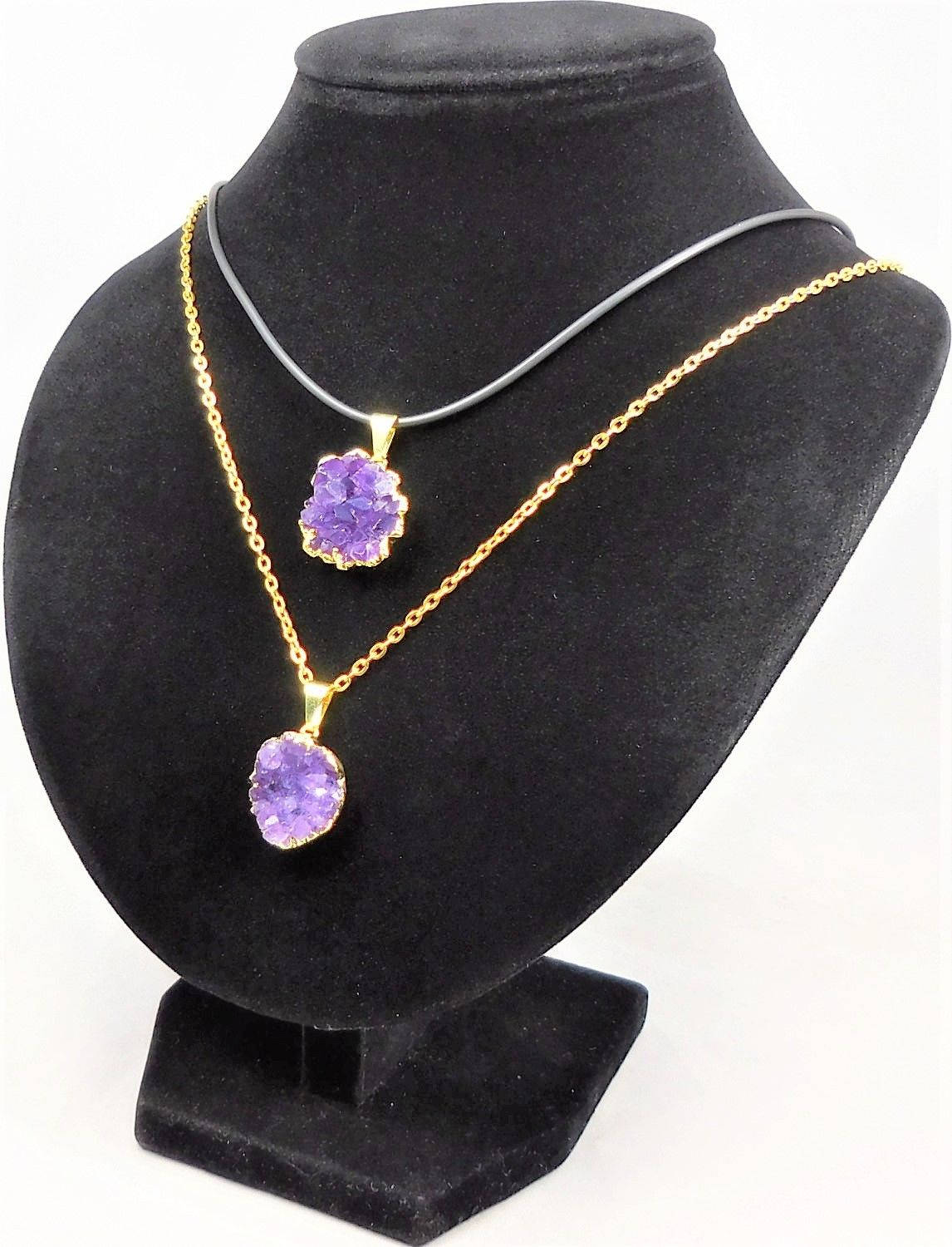 Druzy Amethyst Necklace Pendant - Petite Gold Crystal Cluster Amazing Crystals