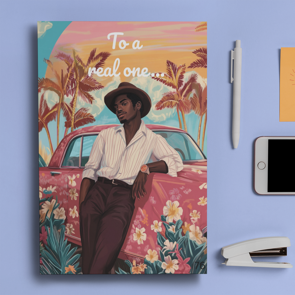 Greeting card for Black Father Figures – Floral Vintage Car Scene Black Magic Social Club