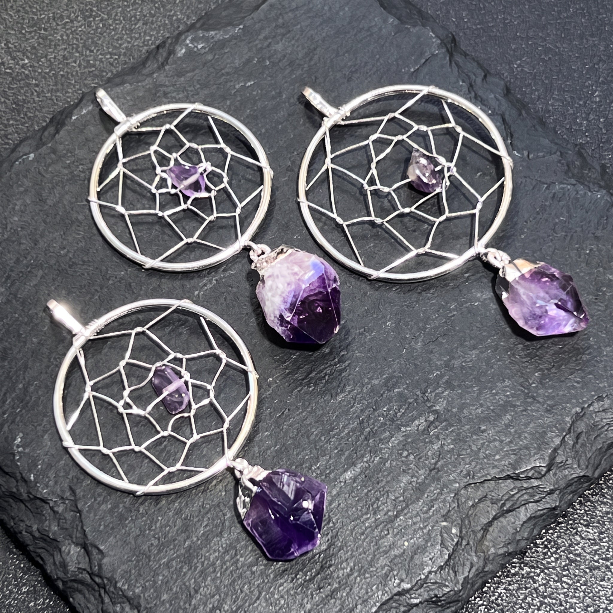 Dreamcatcher Pendant (Amethyst Crystal)(Silver Plated) Amazing Crystals