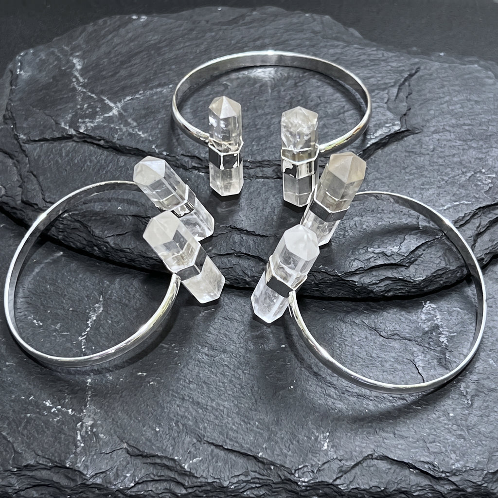 Quartz Crystal Point Adjustable Cuff Bangle Bracelet (Silver Plated) Amazing Crystals