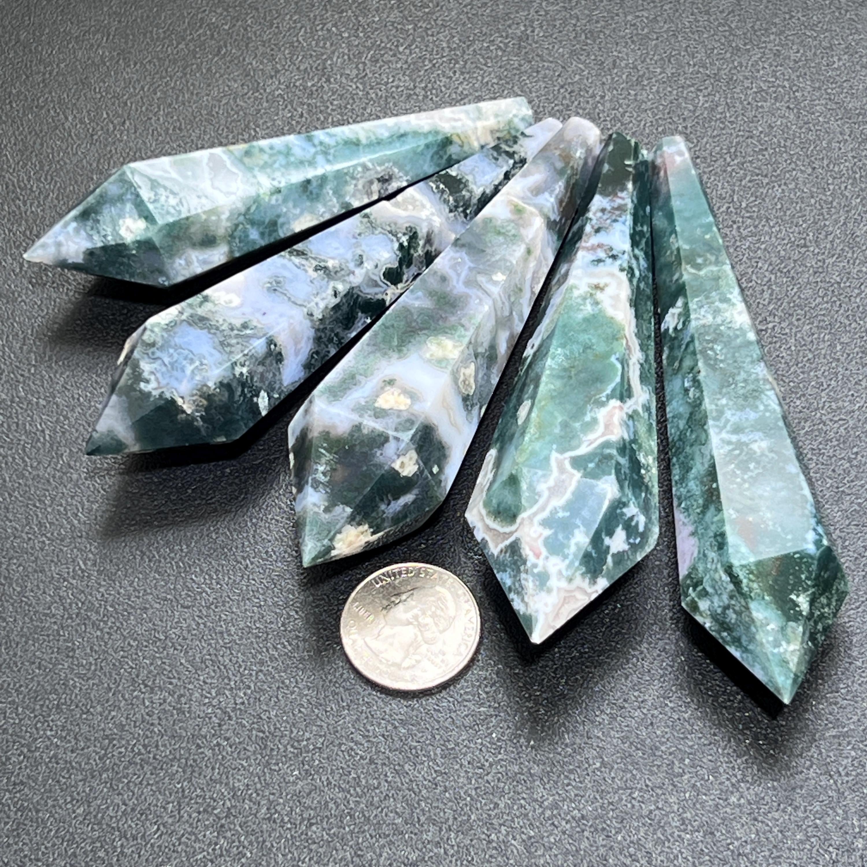 Moss Agate Crystal Point Scepter Wand Large (4.5 Inch Avg) Gemstone Decor Carving Wholesale Amazing Crystals