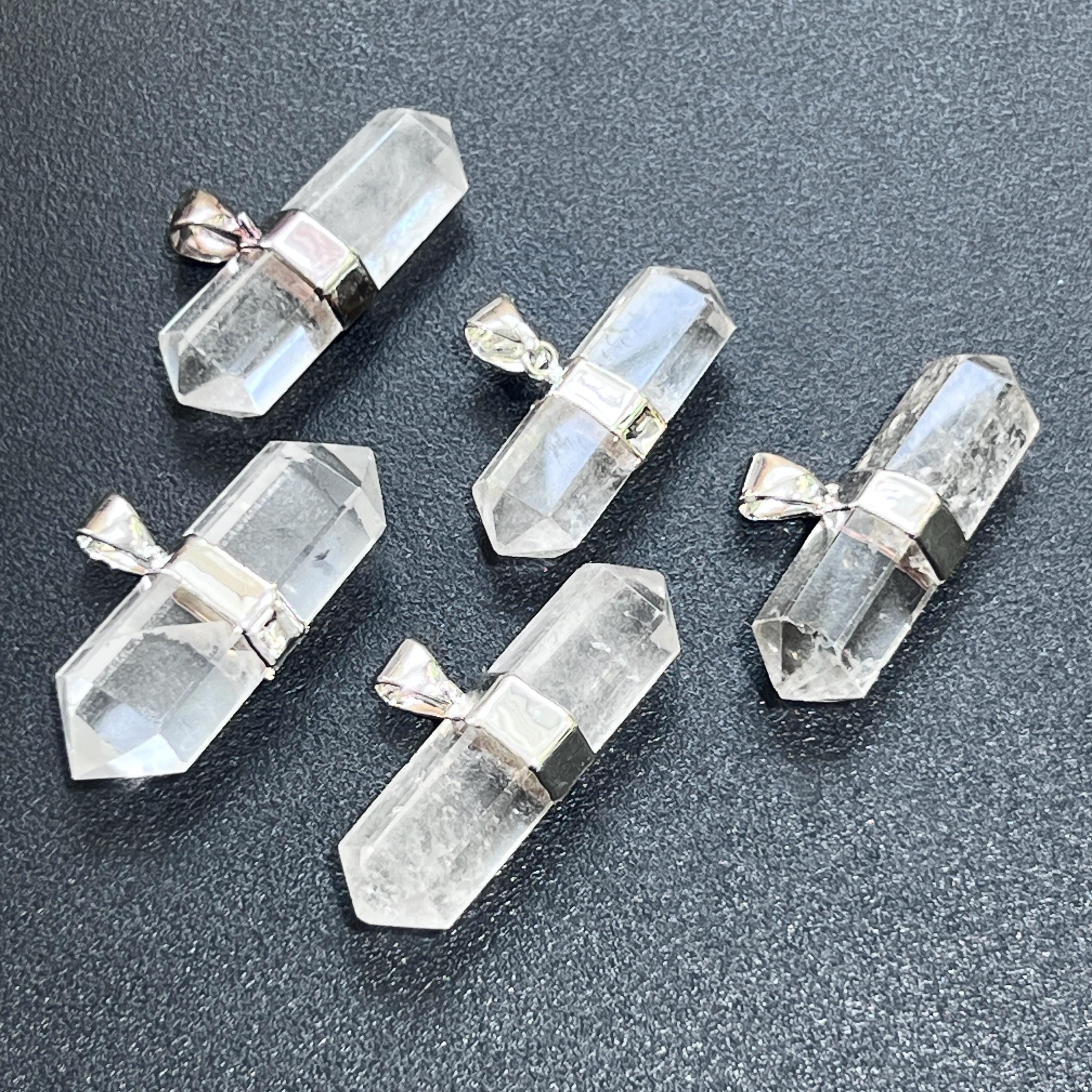 Quartz Crystal Double Terminated Faceted Point Pendant (Silver Plated) Gemstone Jewelry Necklace Supply Amazing Crystals