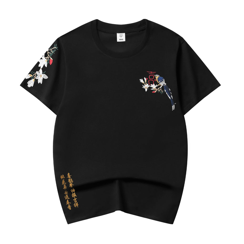 ET513 Flower and Birds Embroidered Tee Niepce