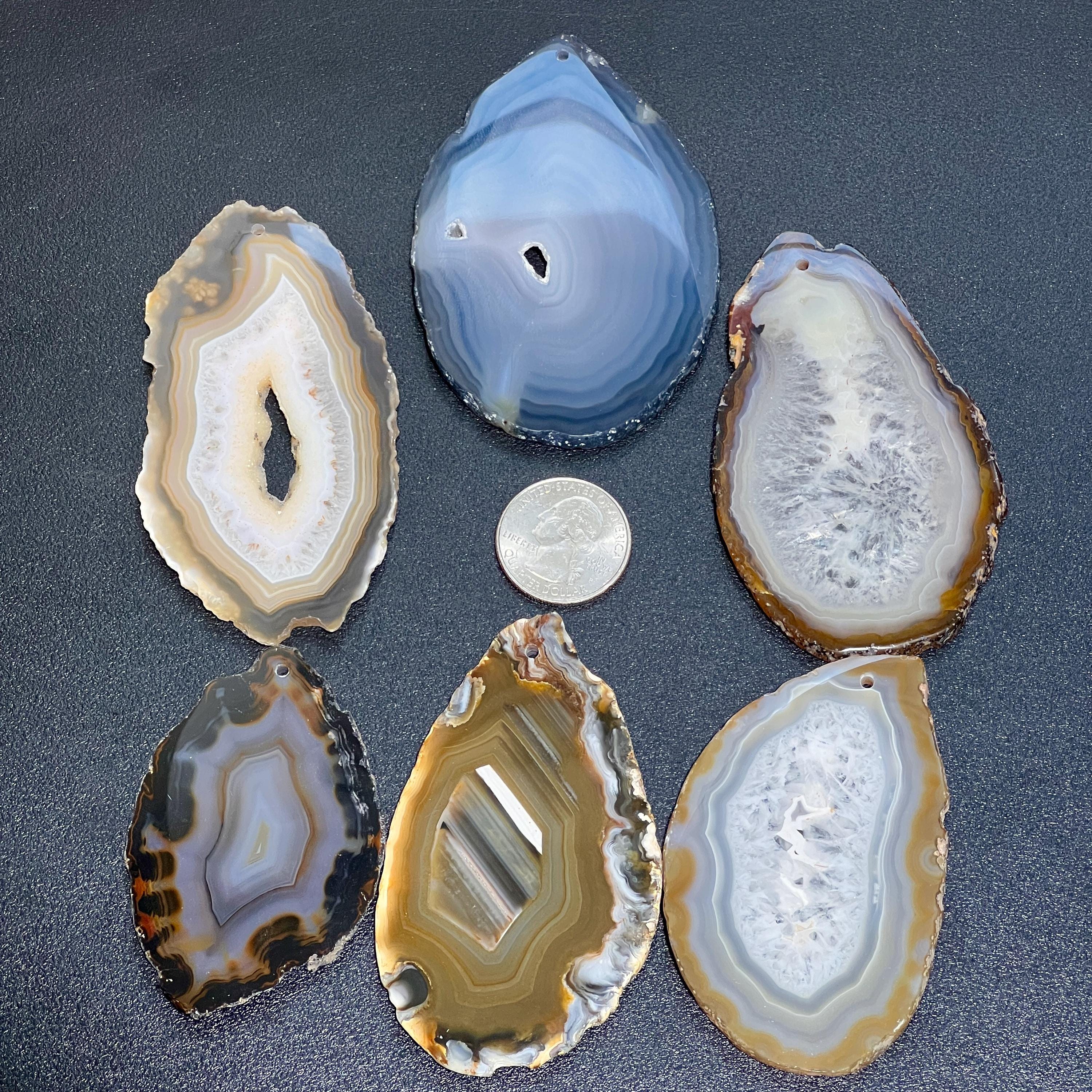 Natural Gray Brown Drilled Agate Slice (2mm Hole)(Non-Plated Edges) Gemstone Decor Craft Supplies Amazing Crystals