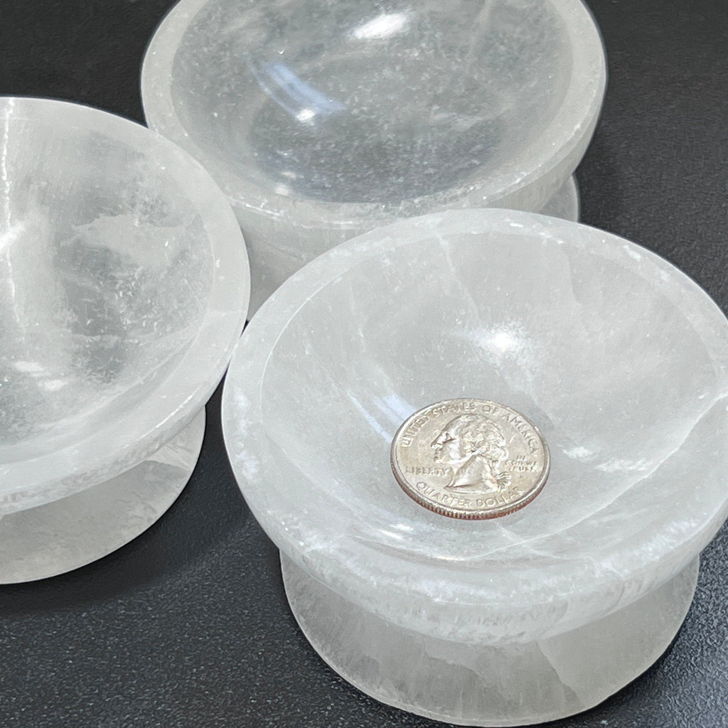 Selenite Crystal Bowl with Pedestal Carved Gemstone Polished Footed Stone Dish Amazing Crystals