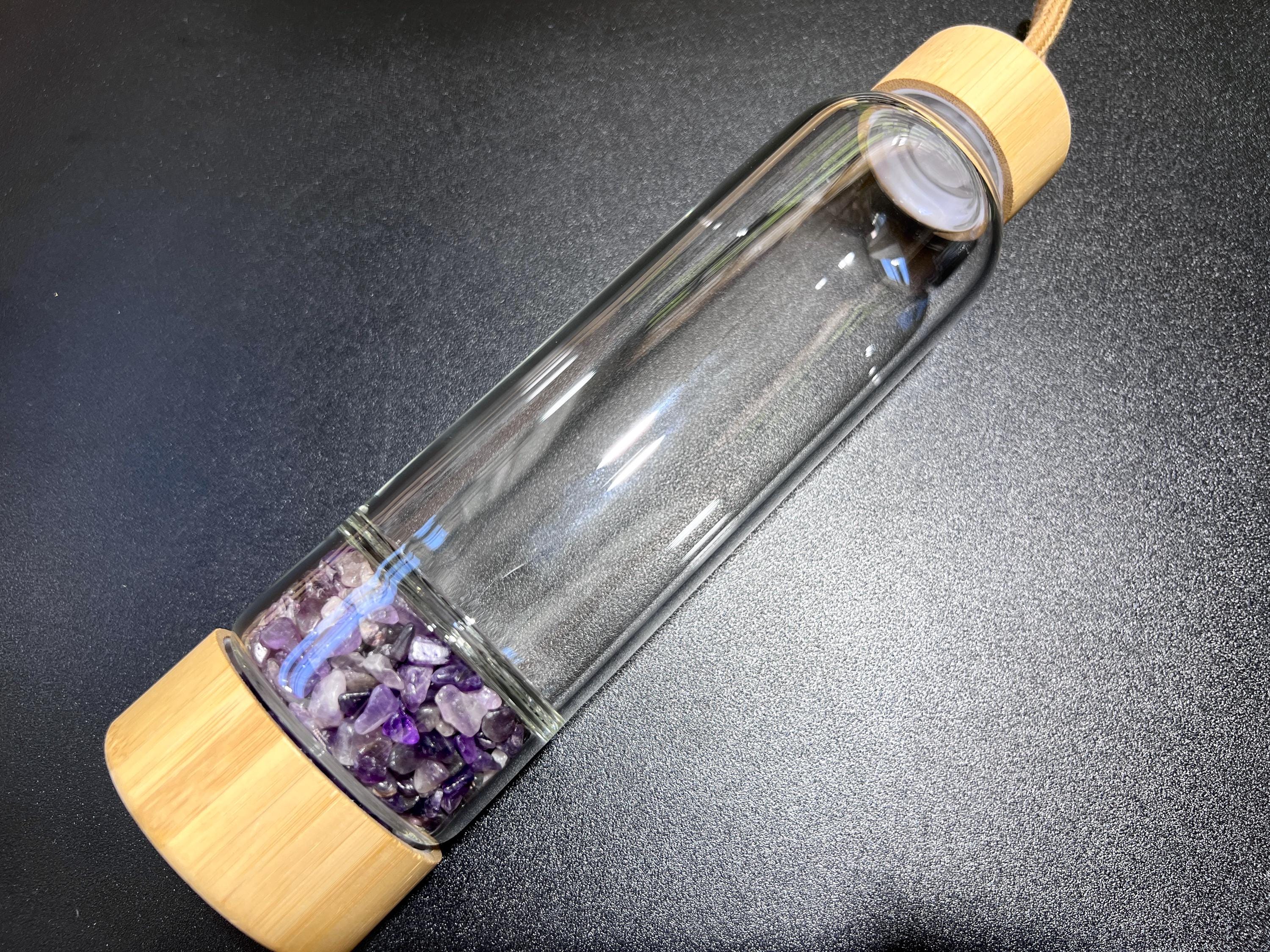Crystal Infused Glass Water Bottle (Interchangeable Base) Gemstone Infuser Amazing Crystals