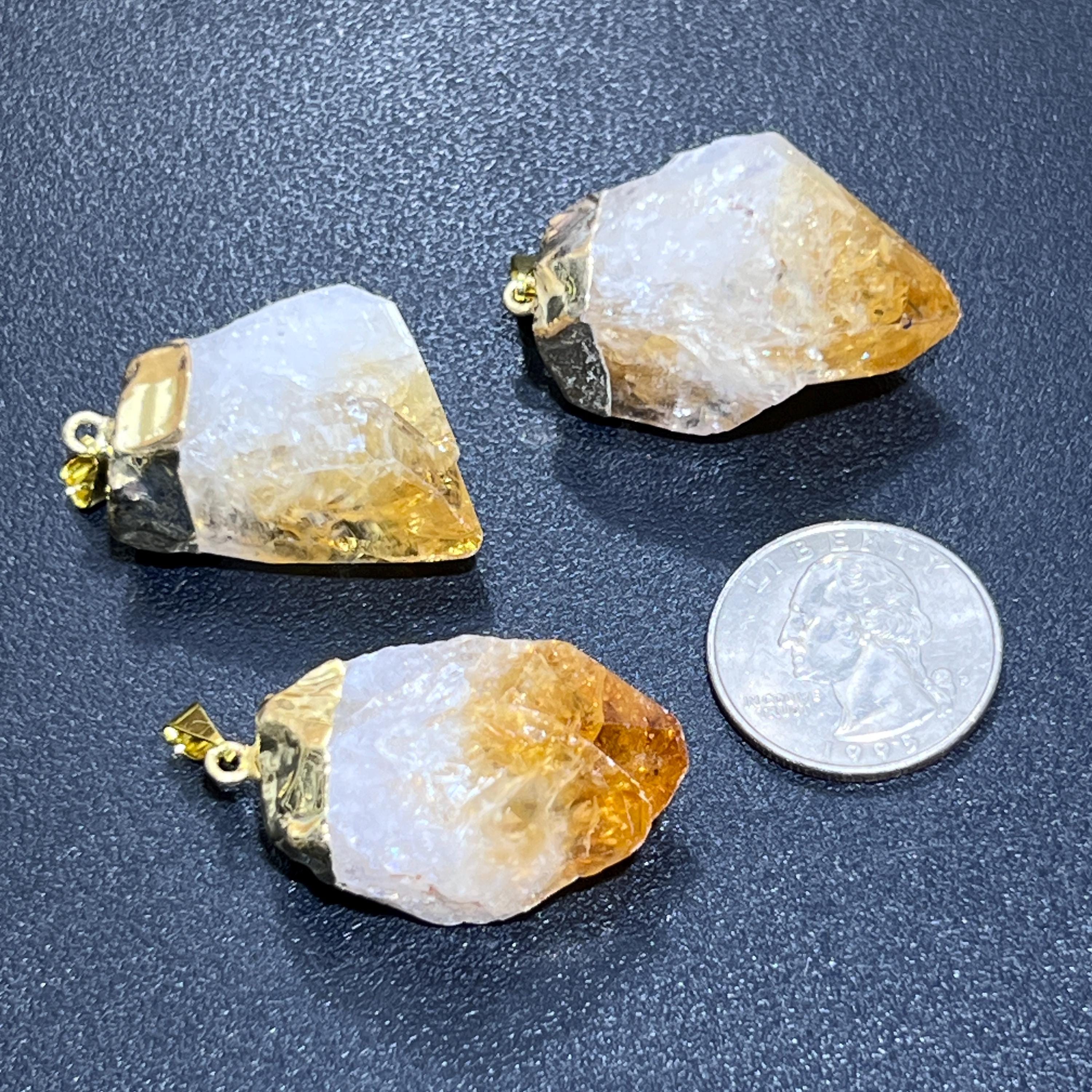 Citrine Crystal Rough Raw Point Pendant (Gold Plated) Wholesale Amazing Crystals