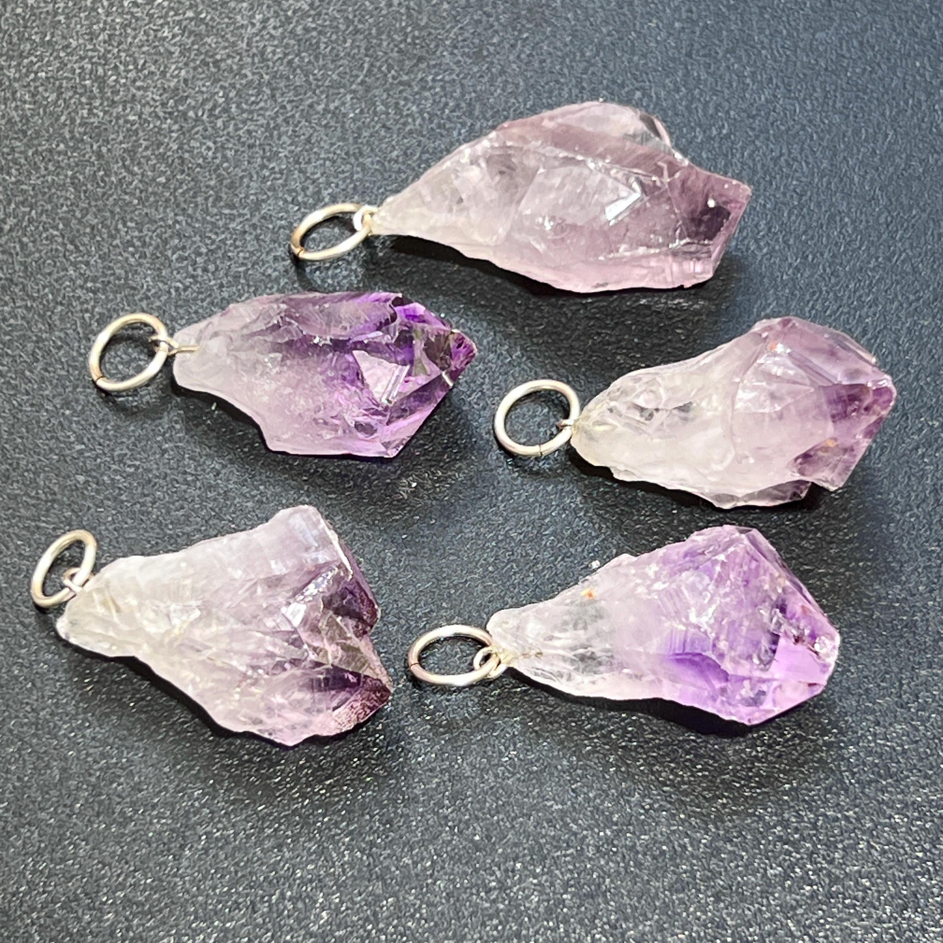 Raw Amethyst Crystal Point Pendant (Silver Ring) Rough Gemstone Jewelry Necklace Supply Amazing Crystals