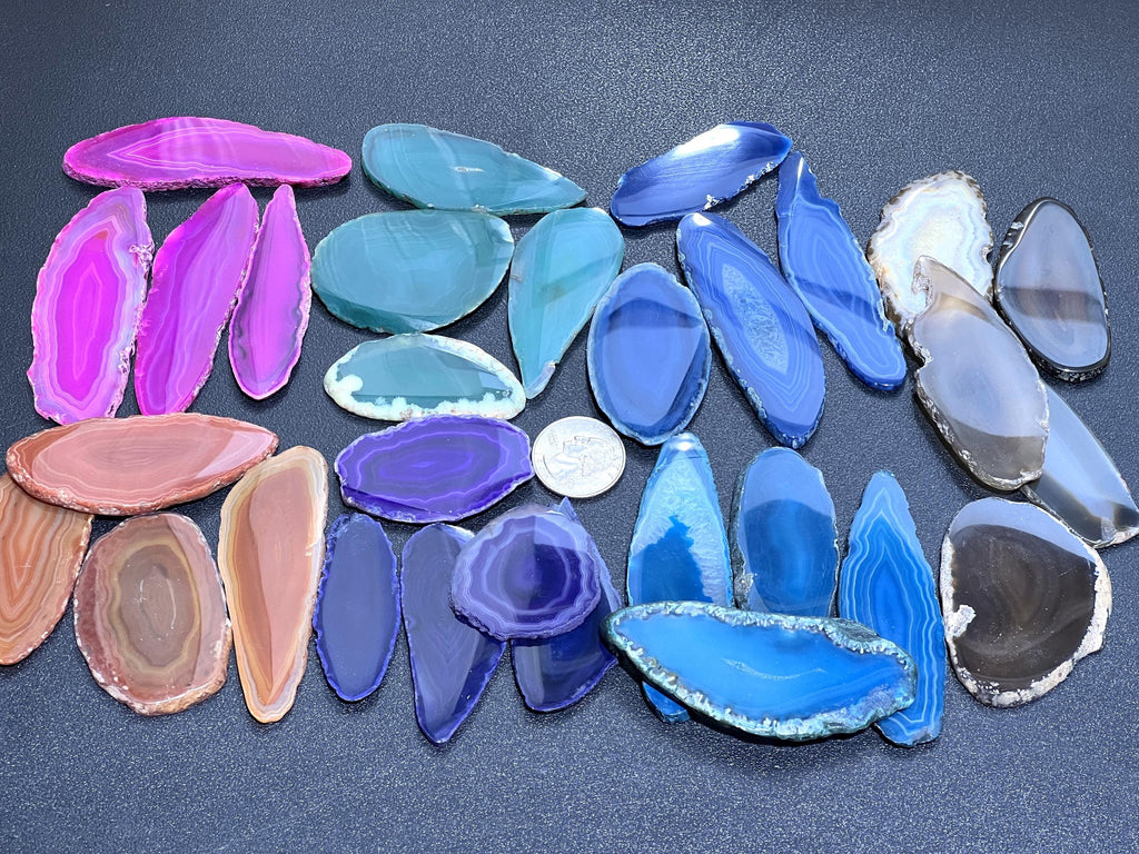 Oval Agate Slices (1 Pound)(2-3 Inches)(Size #00) One LB Wholesale Polished Pink Black Blue Pink Purple Red Mixed Colors Amazing Crystals