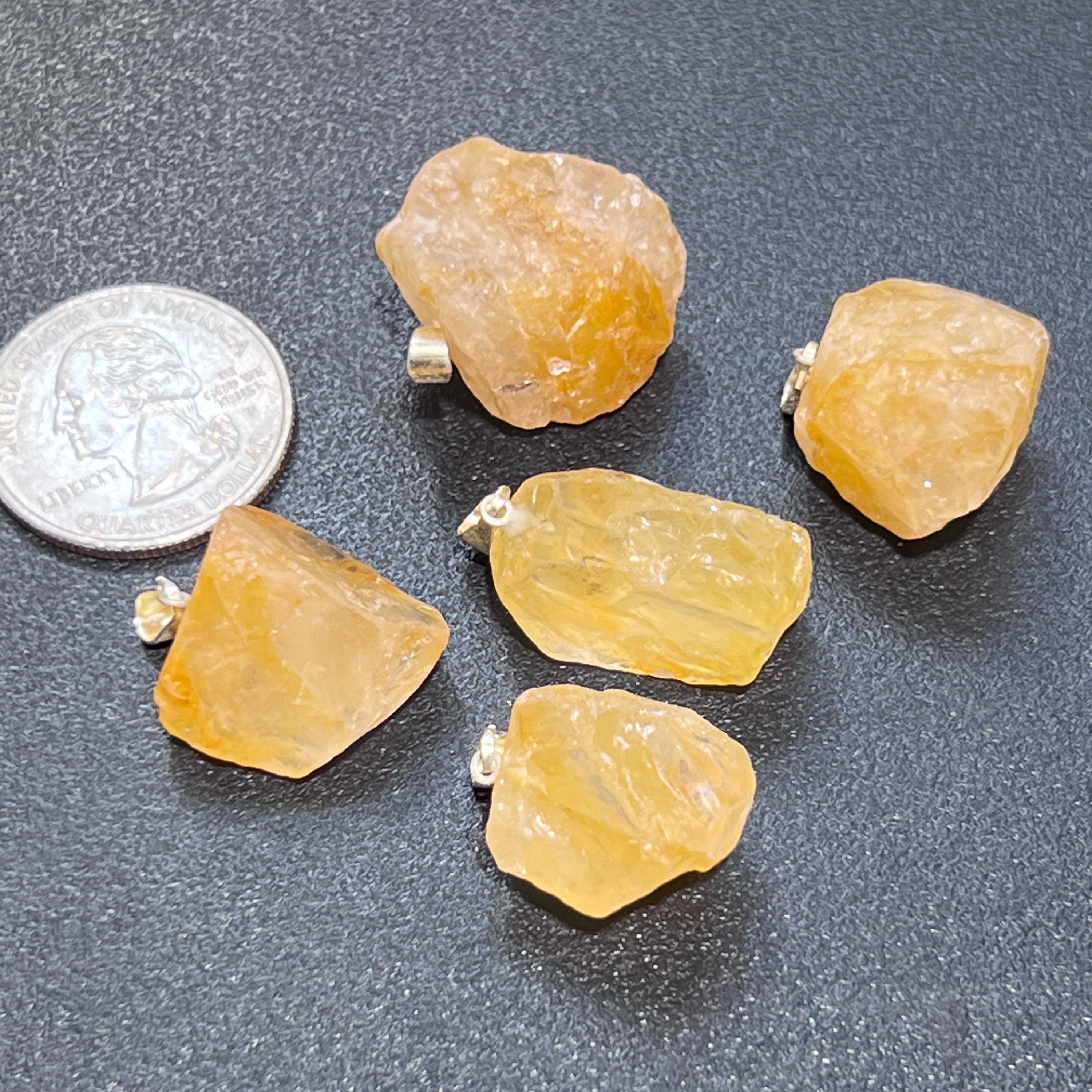 Raw Golden Healer Quartz Crystal Small Petite Pendant (Silver Plated Bail) Rough Jewelry Supply Necklace Charm Amazing Crystals