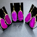 Pink Agate Slice Earrings Pair (Gold Plated Edges) Wholesale Gemstone Jewelry Amazing Crystals