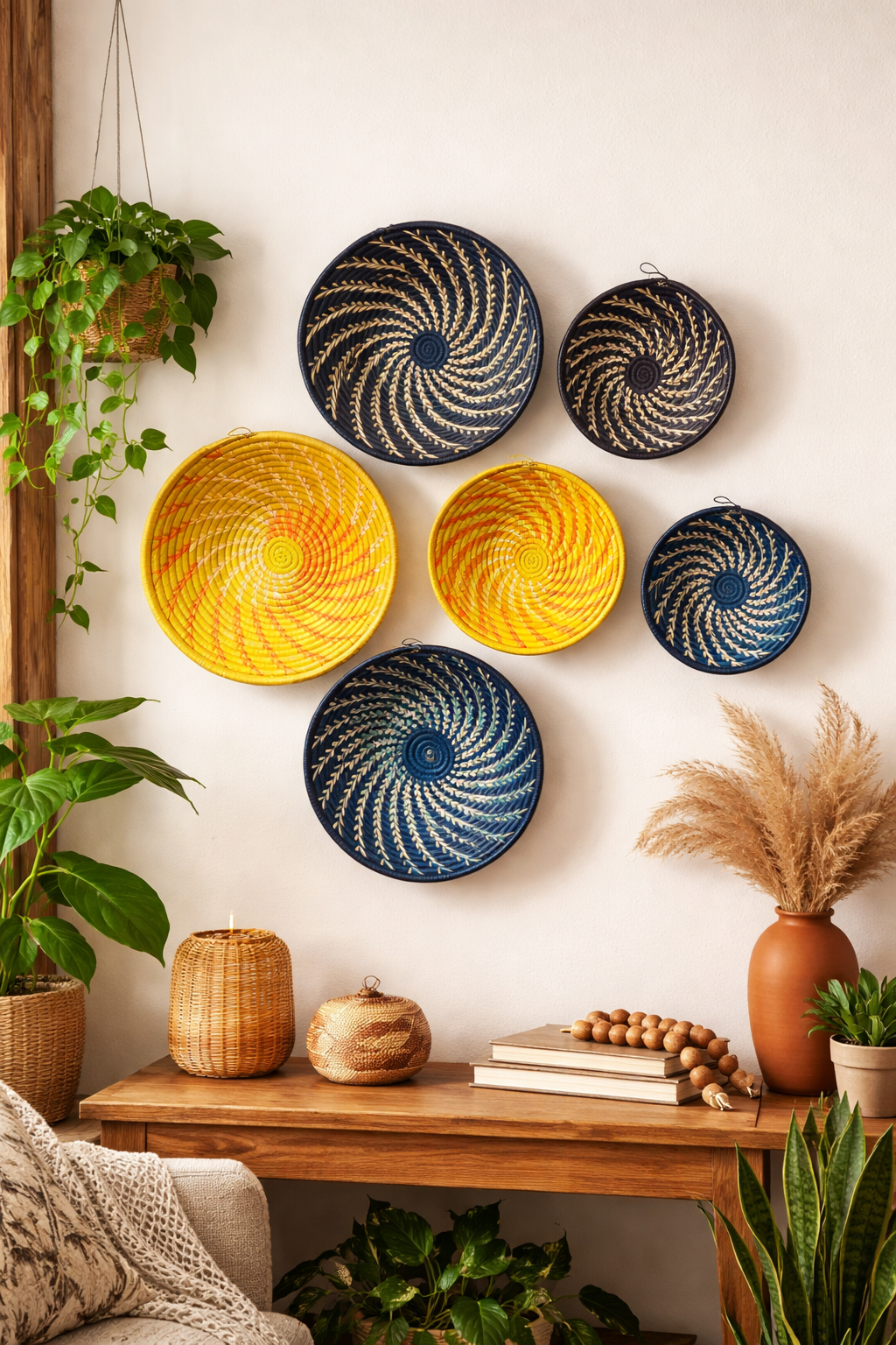 Large Black White Woven African Basket Reflektion Design