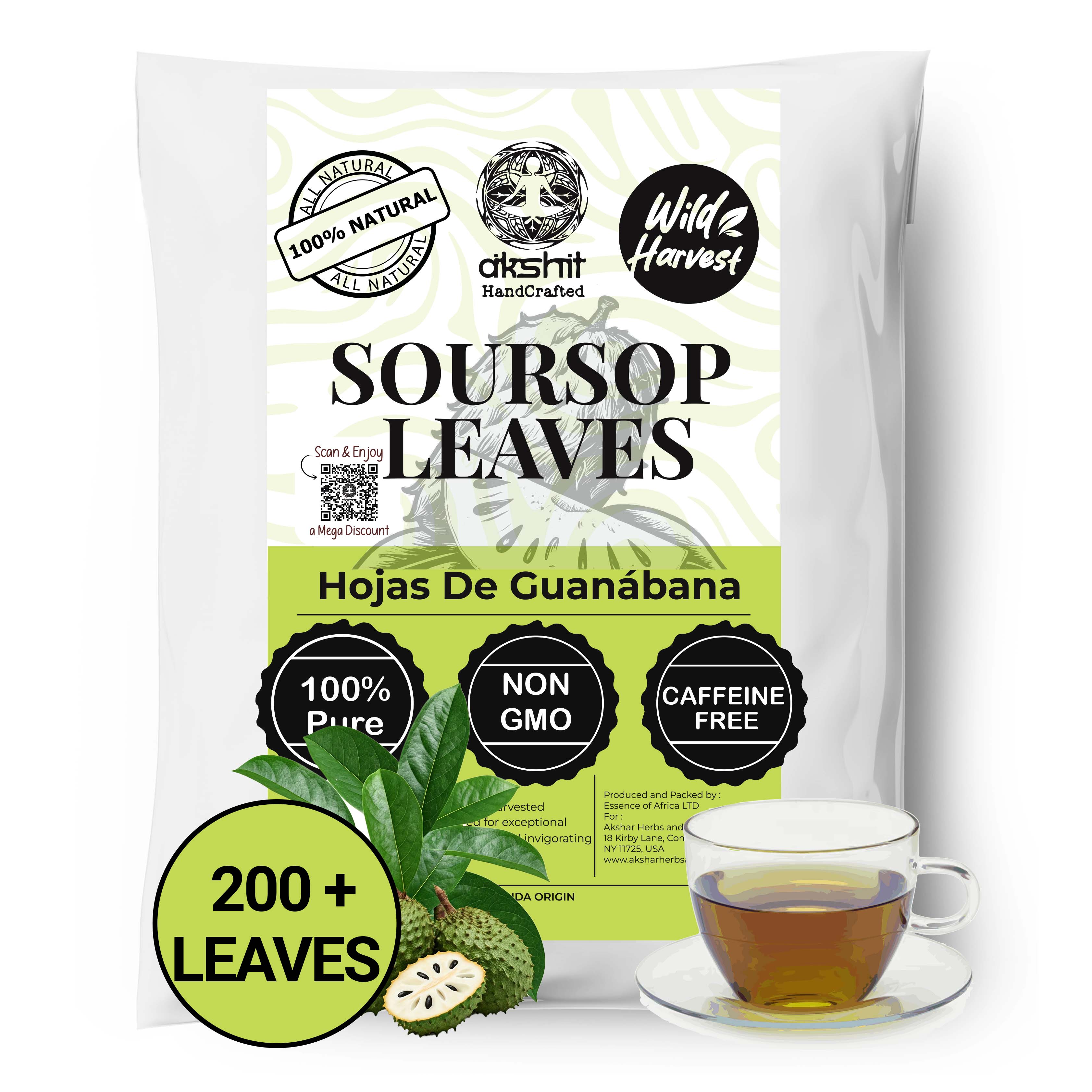 200+ Whole Dried Soursop Leaves – 2.6 oz , 100% Natural Soursop Tea (Graviola Leaves), Caffeine-Free Herbal Tea (Hoja Guanabana) Akshit