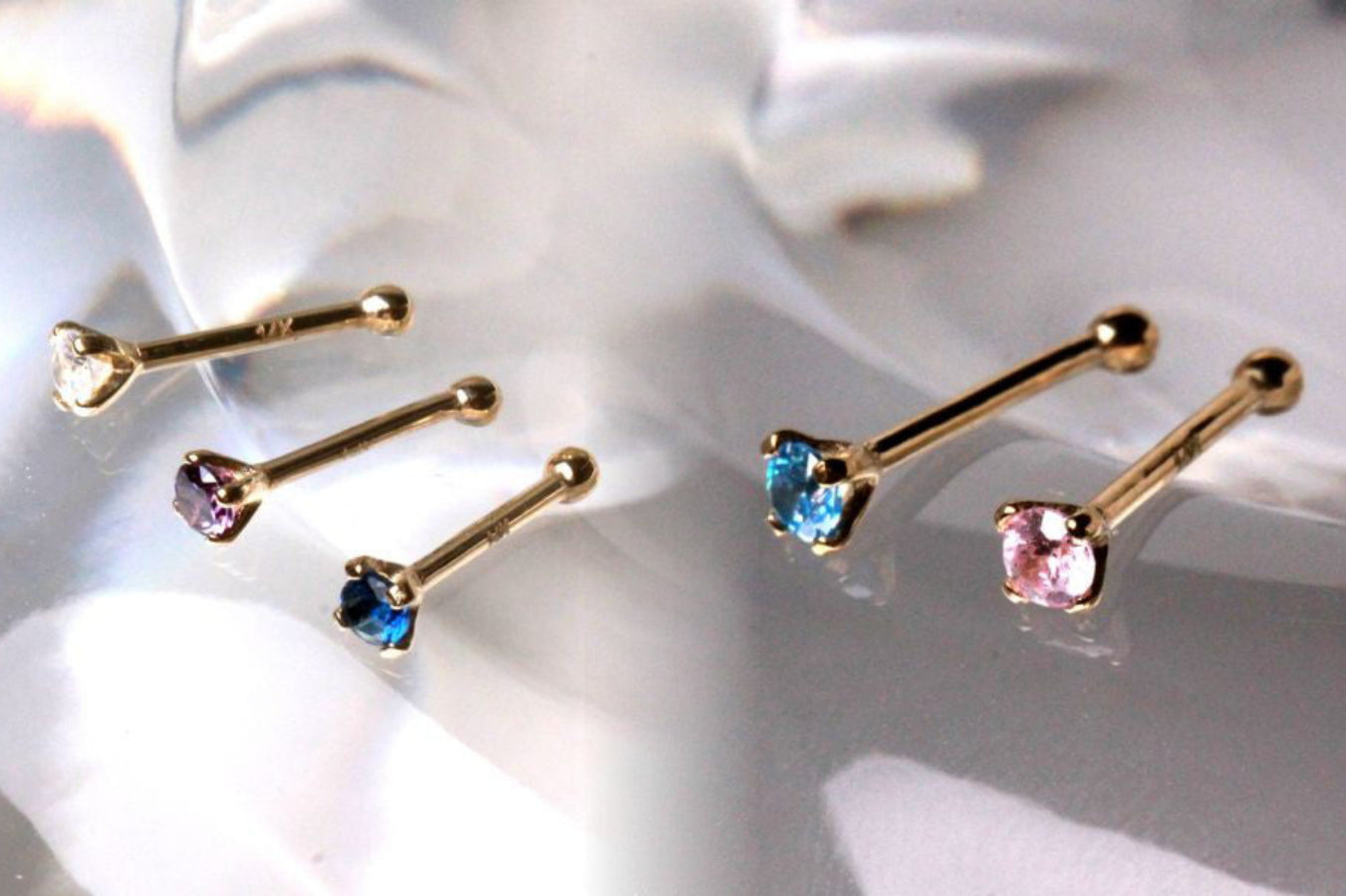 14Kt Yellow Gold Stud Nose Ring with Prong Setting Gem Fashion Hut Jewelry