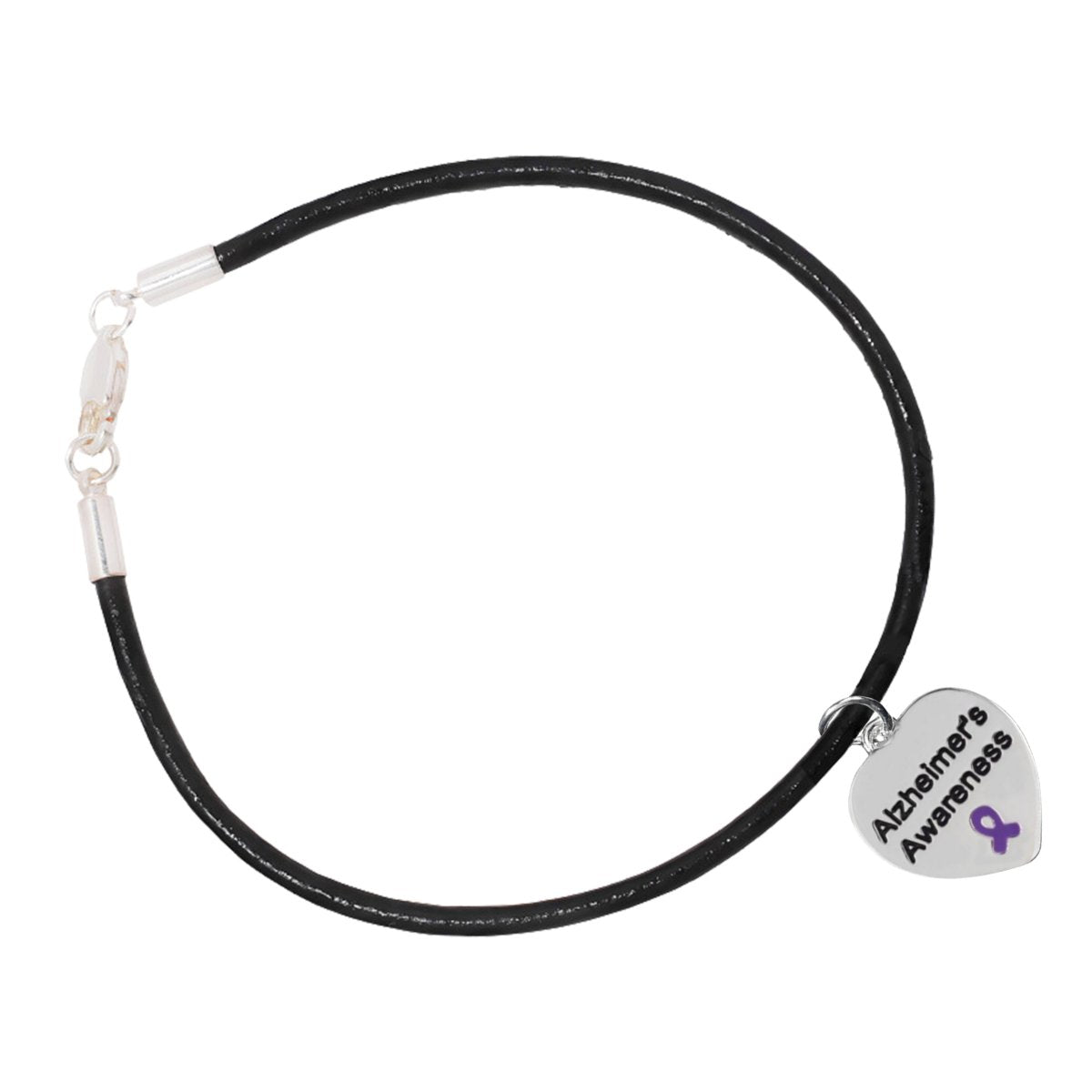 Alzheimer's Awareness Heart Charm Leather Cord Bracelets The Awareness Company