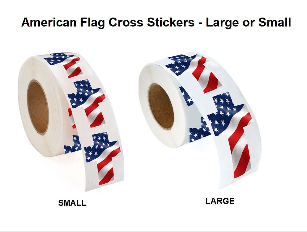 American Flag Cross Stickers (Large or Small) - 250 Stickers The Awareness Company