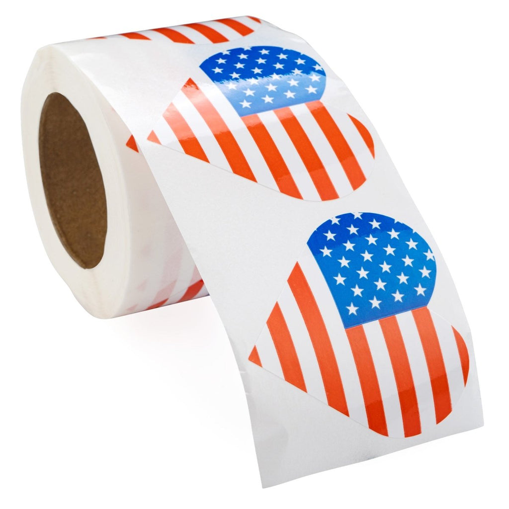 American Flag Heart Shaped Stickers (250 per Roll) The Awareness Company