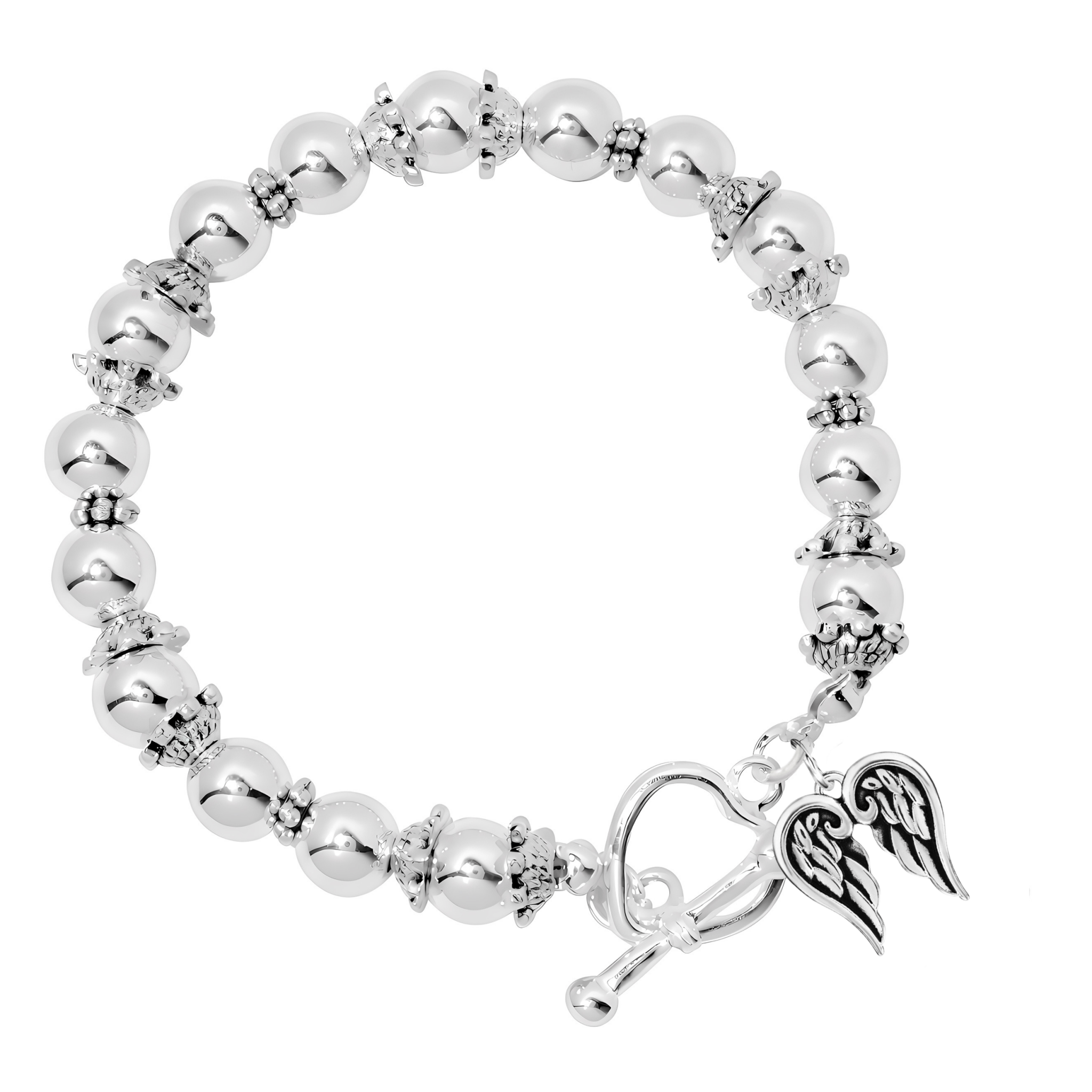 Angel Wings Religious Silver Beaded Bracelet The Awareness Company