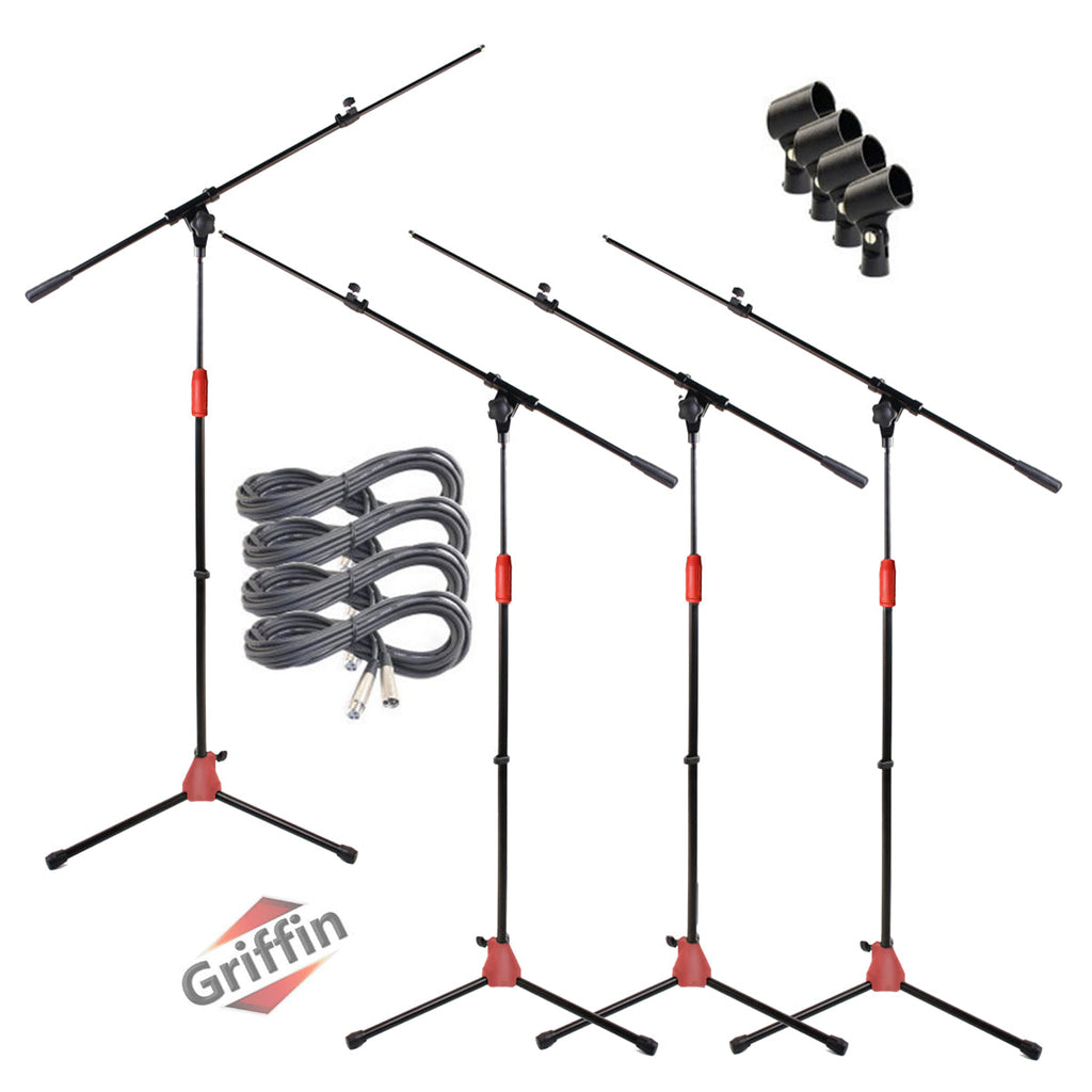 Telescoping Tripod Microphone Boom Stand with XLR Mic Cable & Clip (Pack of 4) by GRIFFIN - Premium Quality for Studio, Karaoke, Live Recording Studio GeekStands.com