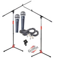 GRIFFIN Microphone Boom Stand, Cardioid Dynamic Mic, XLR Cable, & Clip (Pack of 2) - Telescoping Arm Holder, Tripod Mount - Vocal Unidirectional GeekStands.com