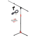 Microphone Stand with Telescoping Boom, XLR Cable and Mic Clip Package by GRIFFIN - Tripod Premium Quality for Studio, Karaoke, Live Stage Studio GeekStands.com