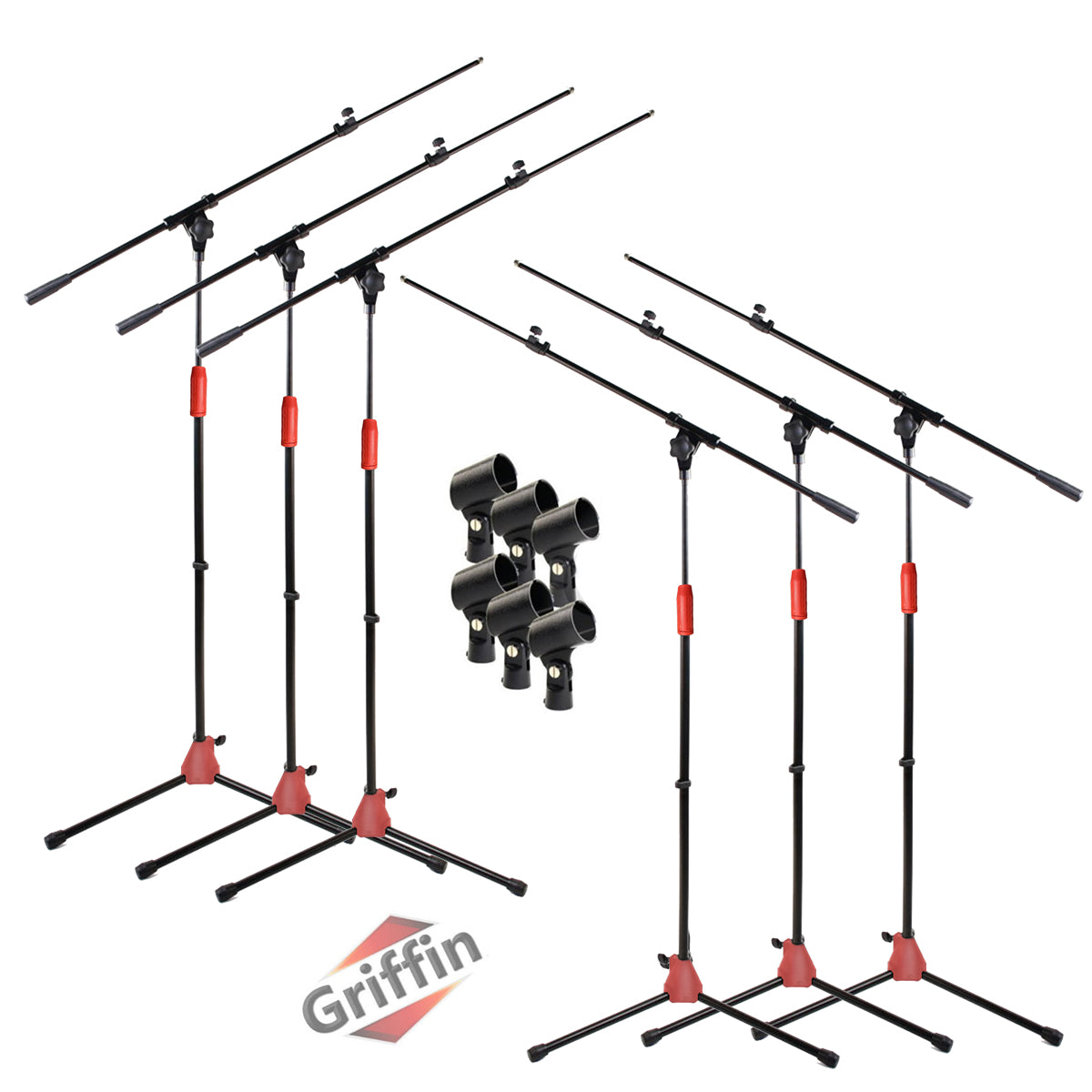 Microphone Boom Stand with Mic Clip Adapter (Pack of 6) by GRIFFIN - Adjustable Holder Mount For Studio Recording Accessories, Singing Vocal Karaoke GeekStands.com