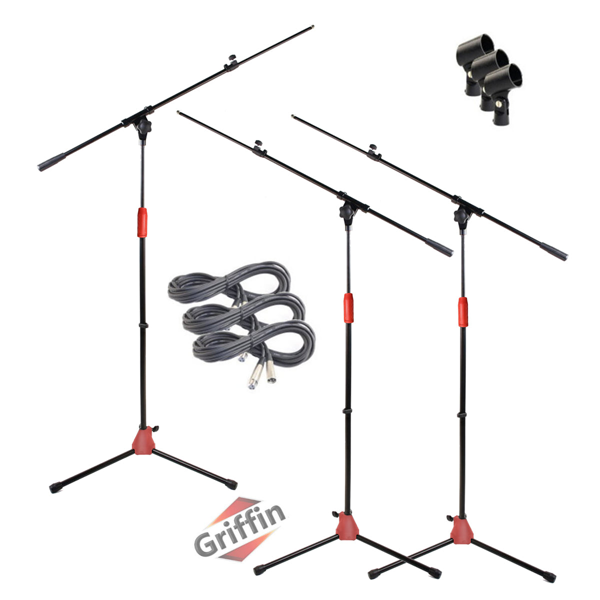Microphone Boom Stand with XLR Mic Cable & Clip (Pack of 3) by GRIFFIN - Telescoping Arm Tripod Legs for Studio Recording Accessories, Singing Karaoke GeekStands.com