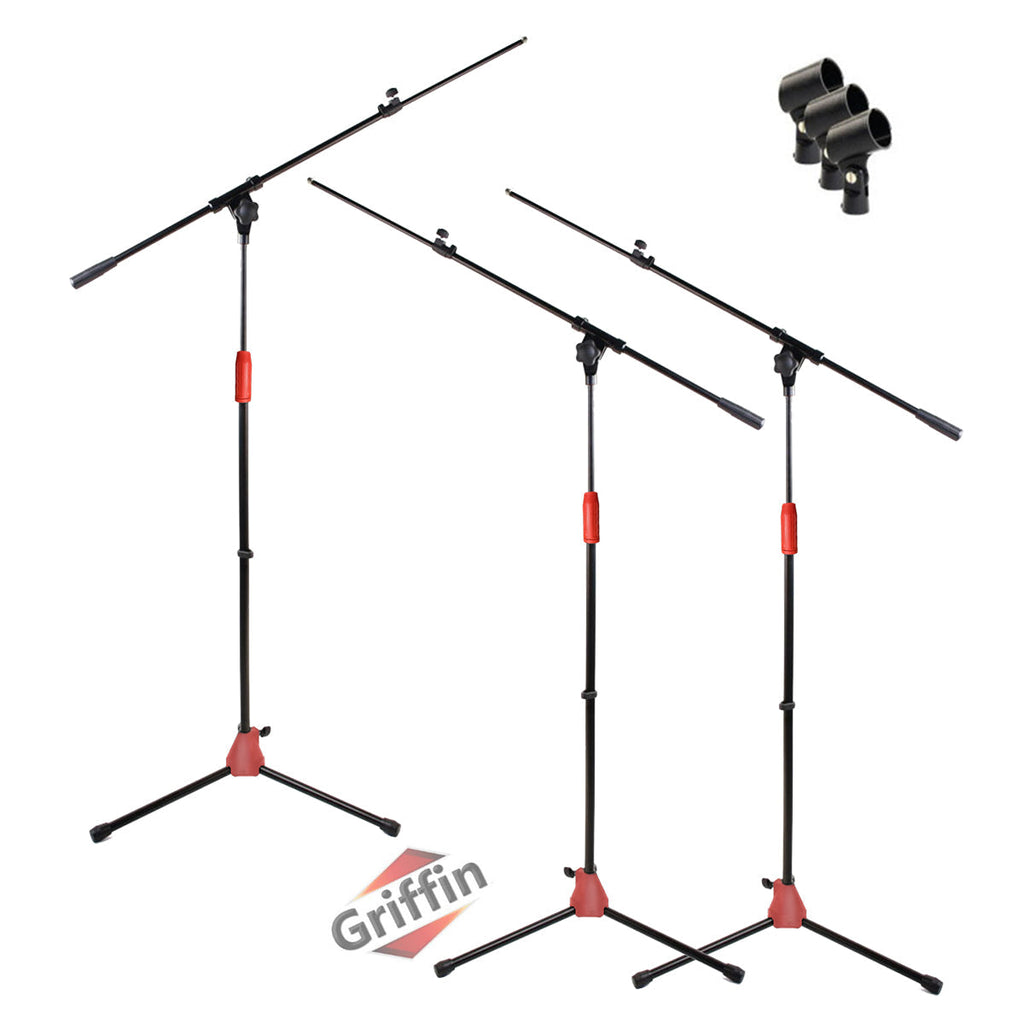 Microphone Stand with Telescopic Boom Arm (Pack of 3) by GRIFFIN - Adjustable Holder Mount For Studio Recording Accessories, Singing Vocal Karaoke GeekStands.com