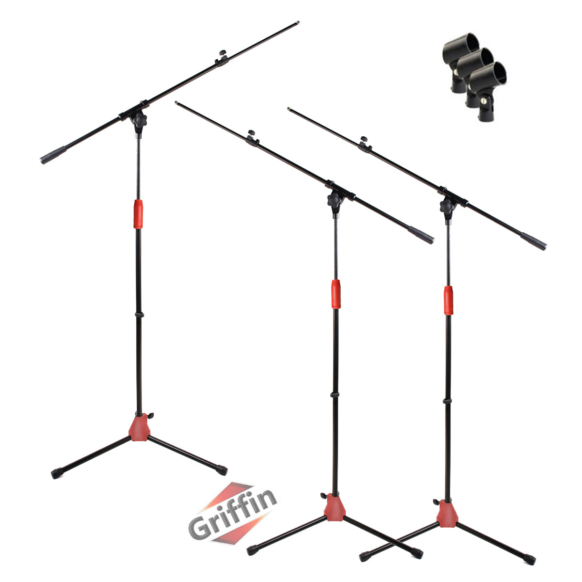 Microphone Stand with Telescopic Boom Arm (Pack of 3) by GRIFFIN - Adjustable Holder Mount For Studio Recording Accessories, Singing Vocal Karaoke GeekStands.com