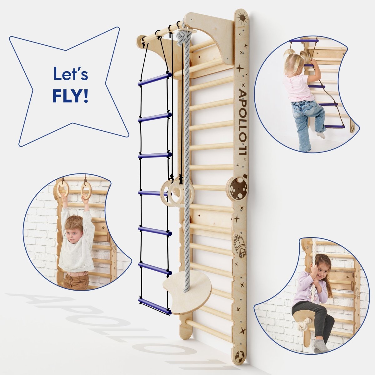 Apollo Swedish Wall / Climbing ladder for Little Austronauts + Moon swing Set + Slide Board Goodevas B2B