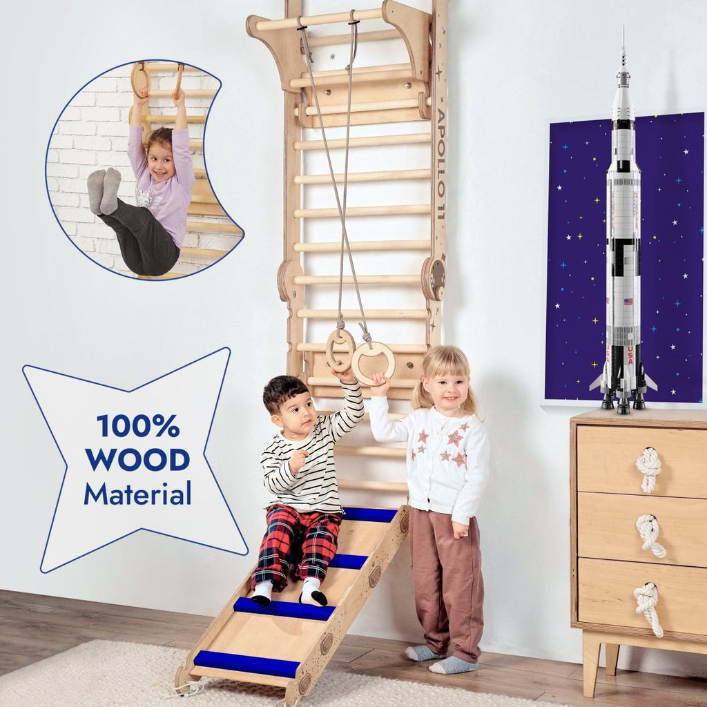 Apollo Swedish Wall / Climbing ladder for Little Austronauts + Moon swing Set + Slide Board Goodevas B2B