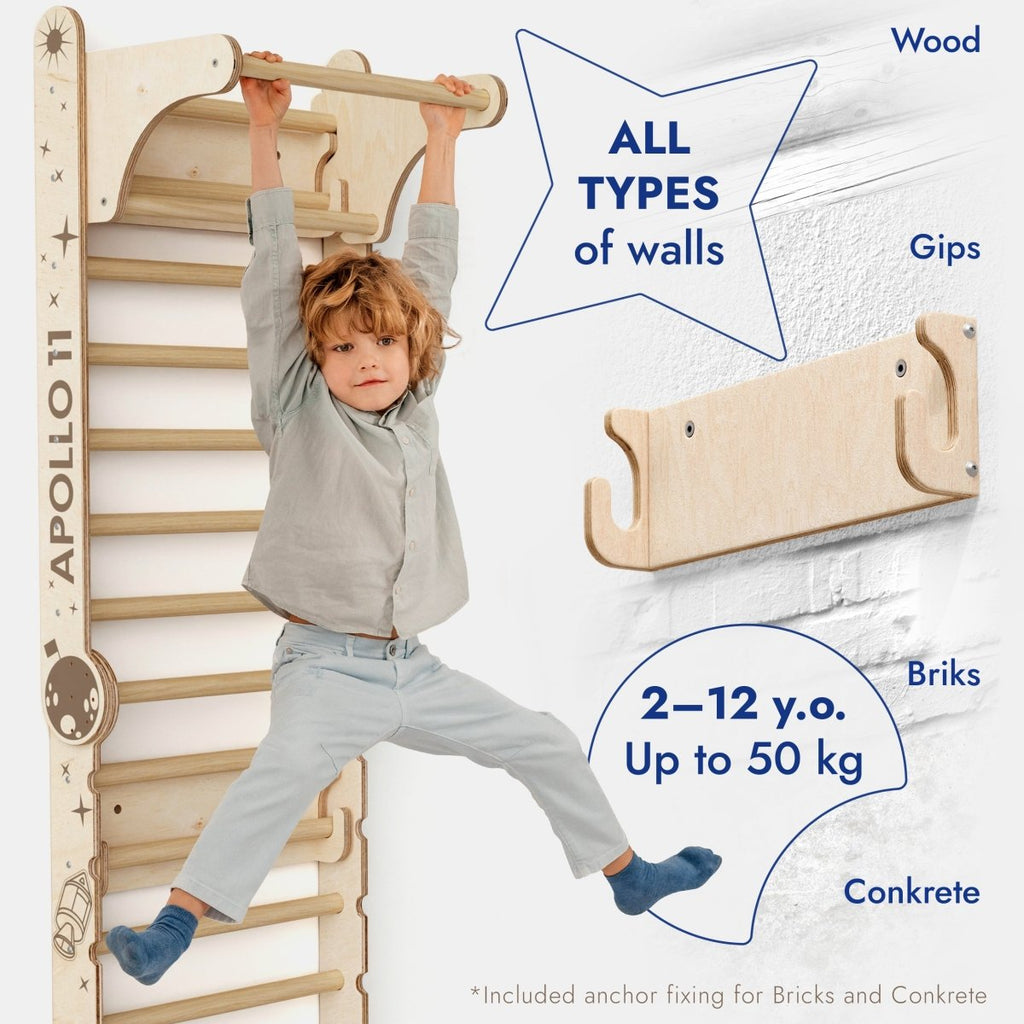 Apollo Swedish Wall / Climbing ladder for Little Austronauts + Moon swing Set + Slide Board Goodevas B2B