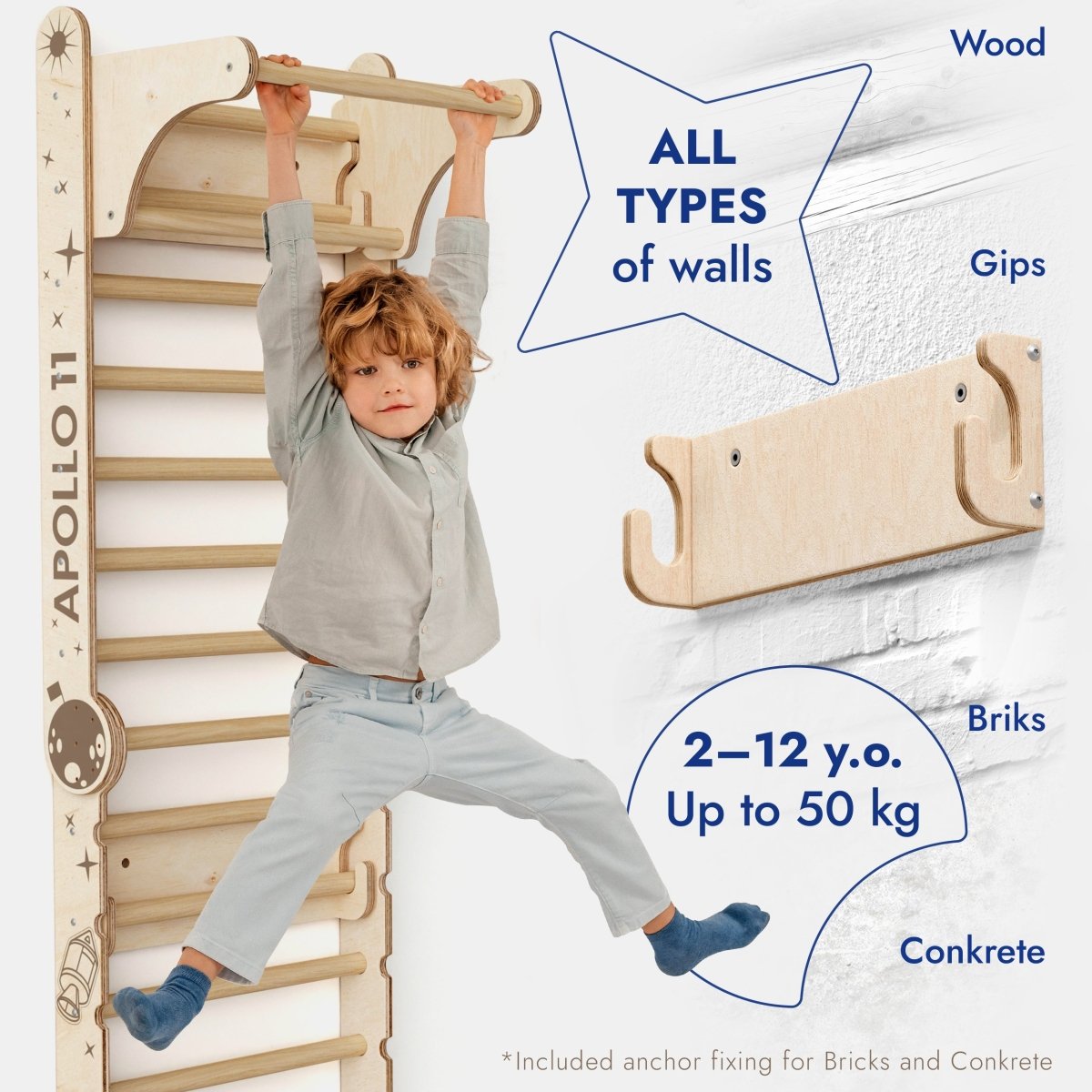 Apollo Swedish Wall / Climbing ladder for Little Austronauts + Moon swing Set + Slide Board Goodevas B2B