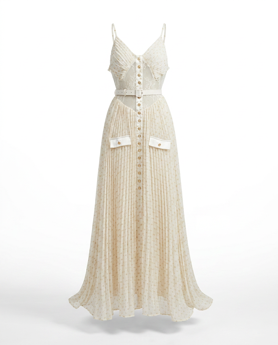 Audacious Polka Dot Mesh Maxi Dress Boho Brown