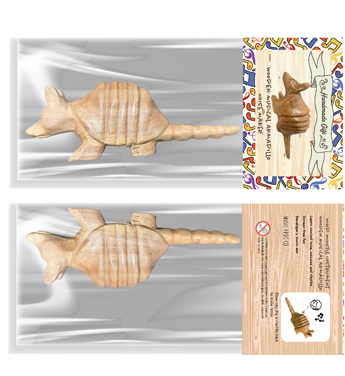 Wooden Musical Armadillo Whistle  Instrument Music Frog Co