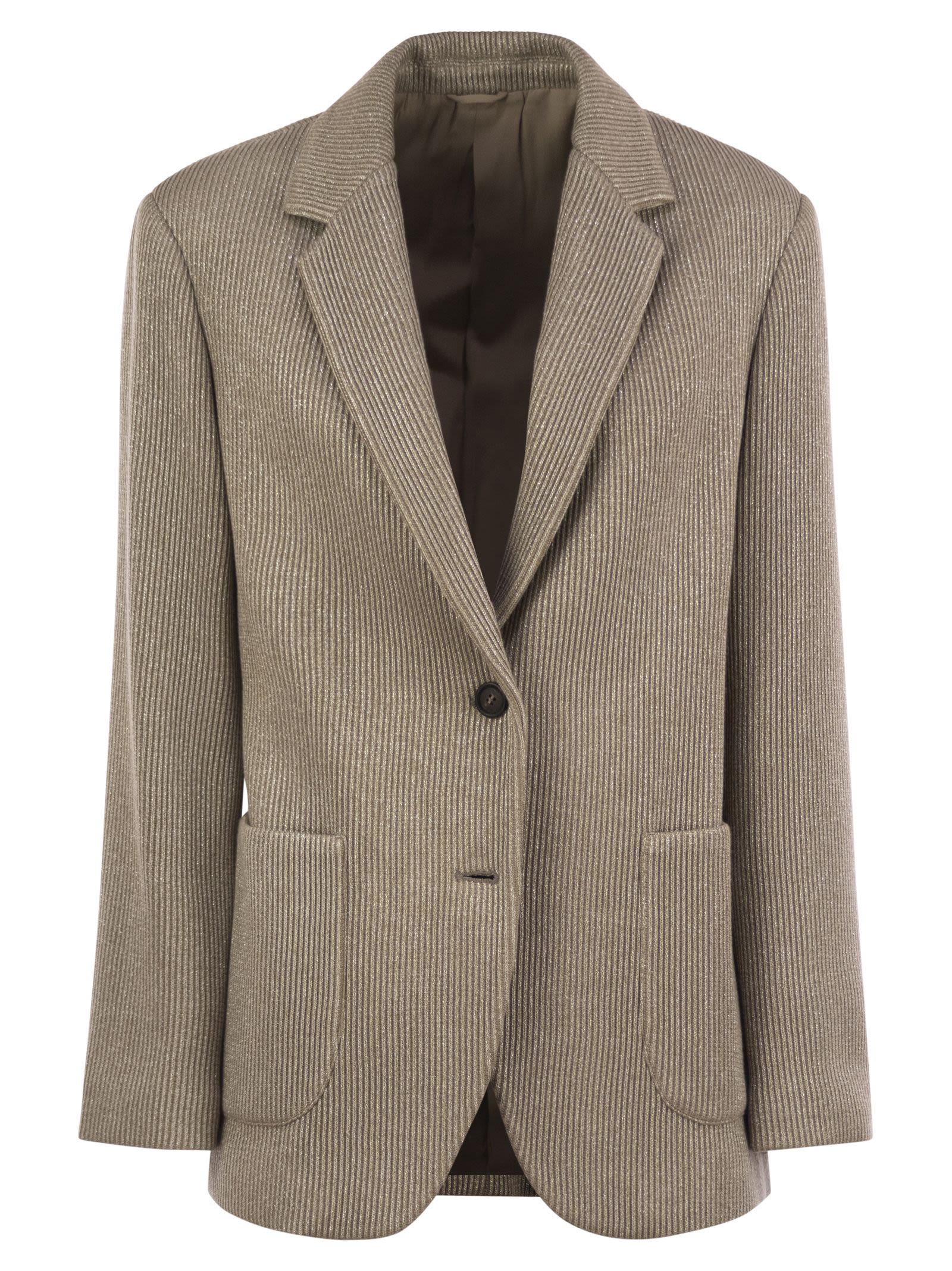 Brunello Cucinelli Women Sparkling English Rib Cotton And Viscose Knitted Jacket With Monili Luosophy