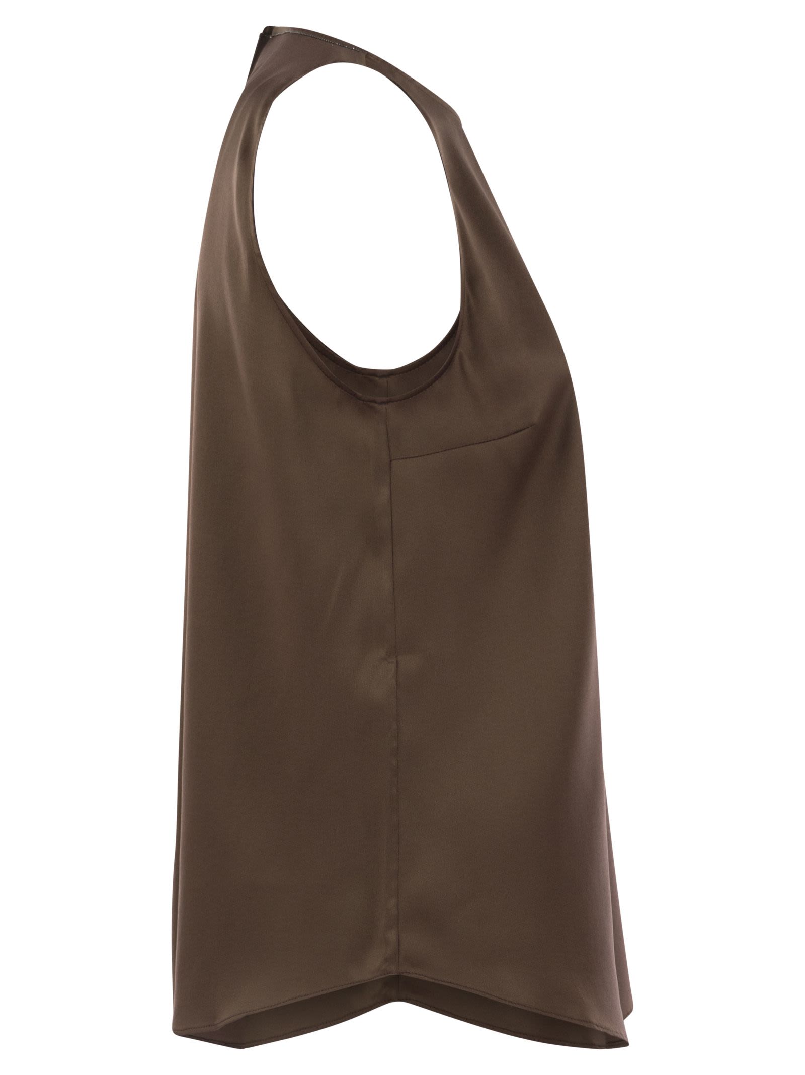 Brunello Cucinelli Women Stretch Silk Satin Top With Jewellery Luosophy