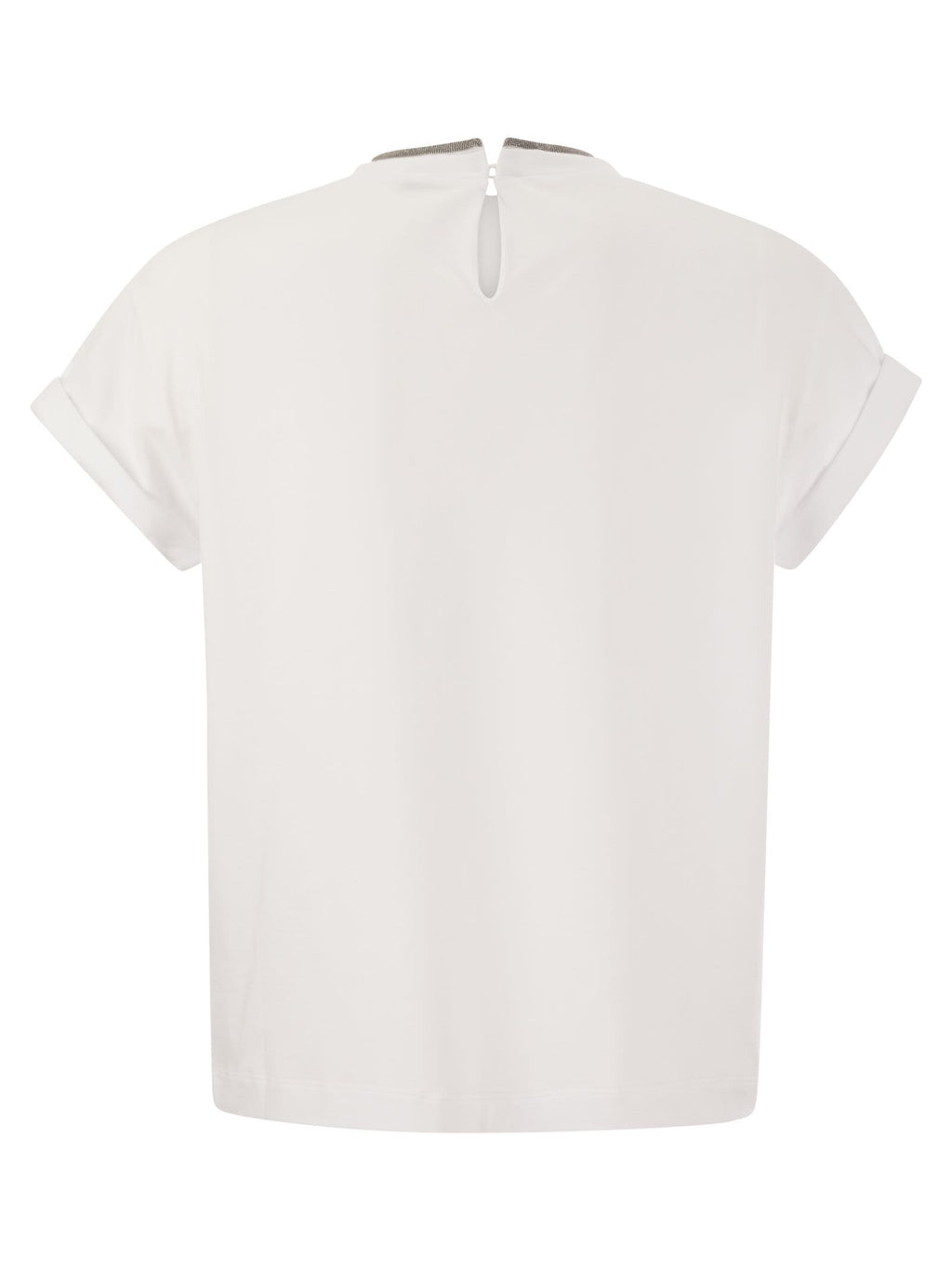 Brunello Cucinelli Women Stretch Cotton Jersey T-Shirt With Precious Faux-Layering Luosophy