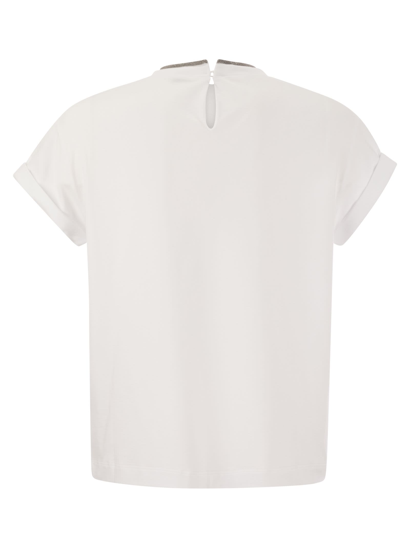Brunello Cucinelli Women Stretch Cotton Jersey T-Shirt With Precious Faux-Layering Luosophy