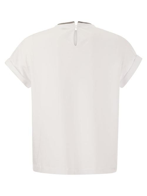 Brunello Cucinelli Women Stretch Cotton Jersey T-Shirt With Precious Faux-Layering Luosophy